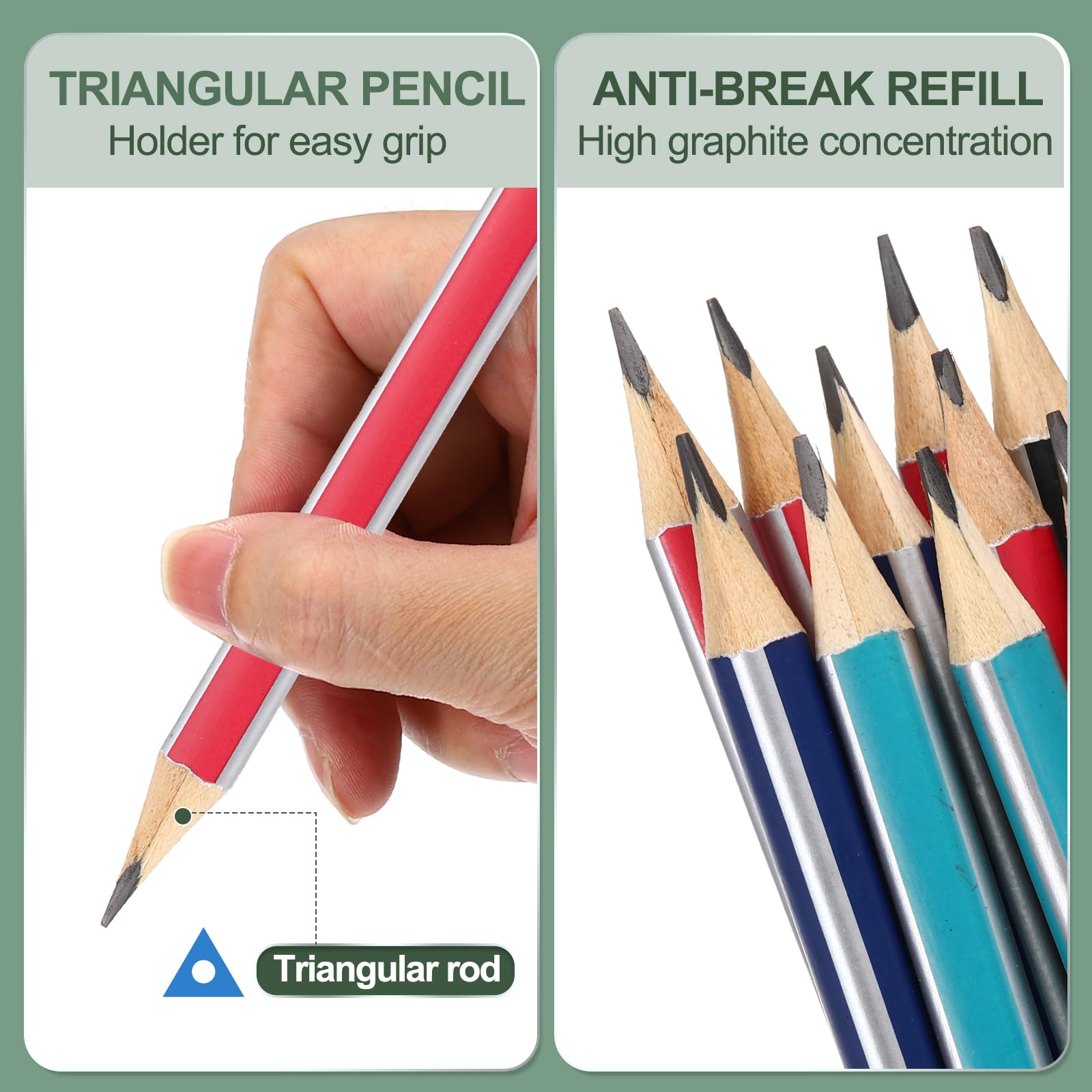 M&G Wooden Hexagonal Pencils, 12 Pcs HB Pencils Graphite Round Pencils with Eraser for Classroom Teacher Office Supplies 5 Colors - Image 3