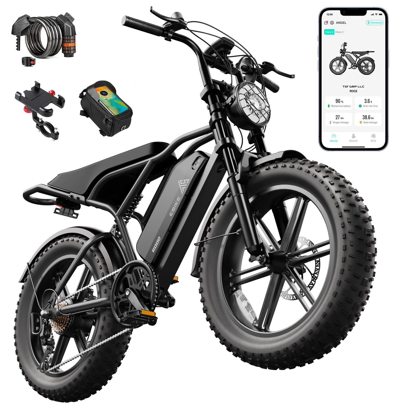 TST Electric Bike 48V 15/25Ah Battery 2000W Peak Motor, 20 * 4.0 Fat Tire