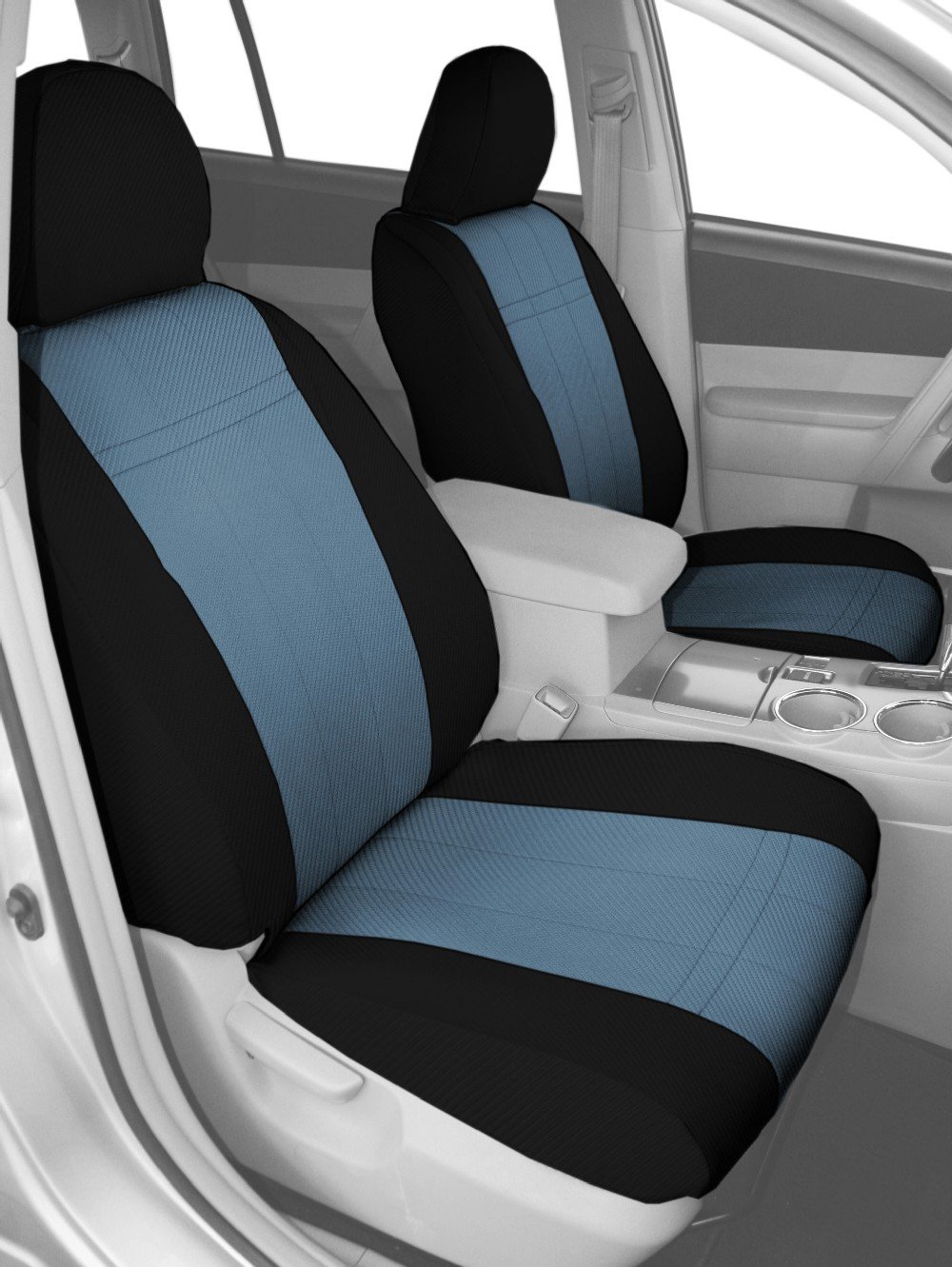 Front Buckets Seats, CalTrend Carbon Fiber Seat Covers for 2003-2004 Mitsubishi Galant Blue Blue Insert with Black Trim
