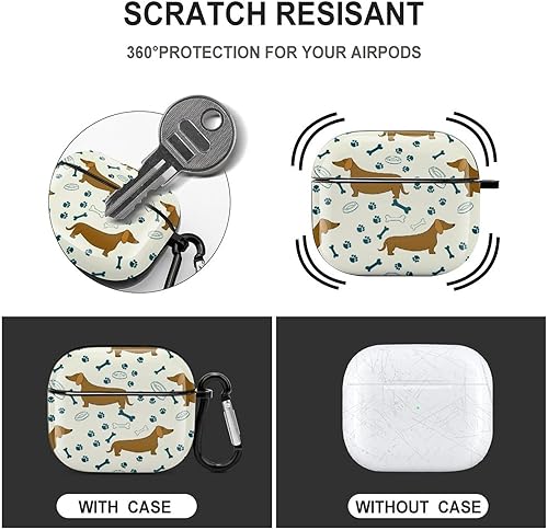 Miniatura 3 de Perro salchicha con huesos compatible con AirPods de tercera generación, funda protectora de auriculares de carga dura con llavero