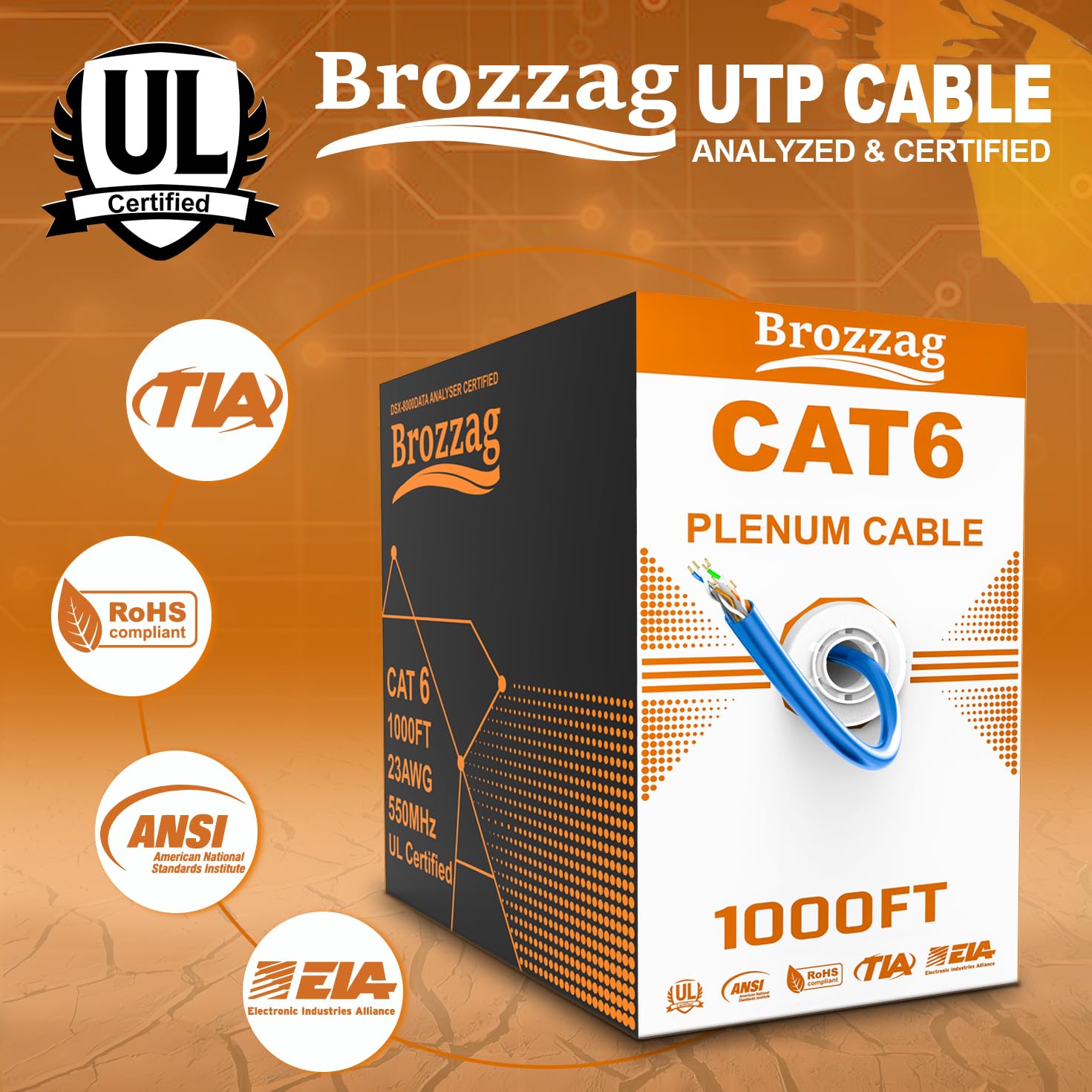 Cat 6 Plenum Ethernet Cable 1000ft | UL & ETL Listed | 23AWG CCA, UTP, 10Gbps/550MHz | DSX-8000 Performance Verified | Rated for in-Wall, Outdoor & Direct Burial | Tangle-Free Spool, Blue