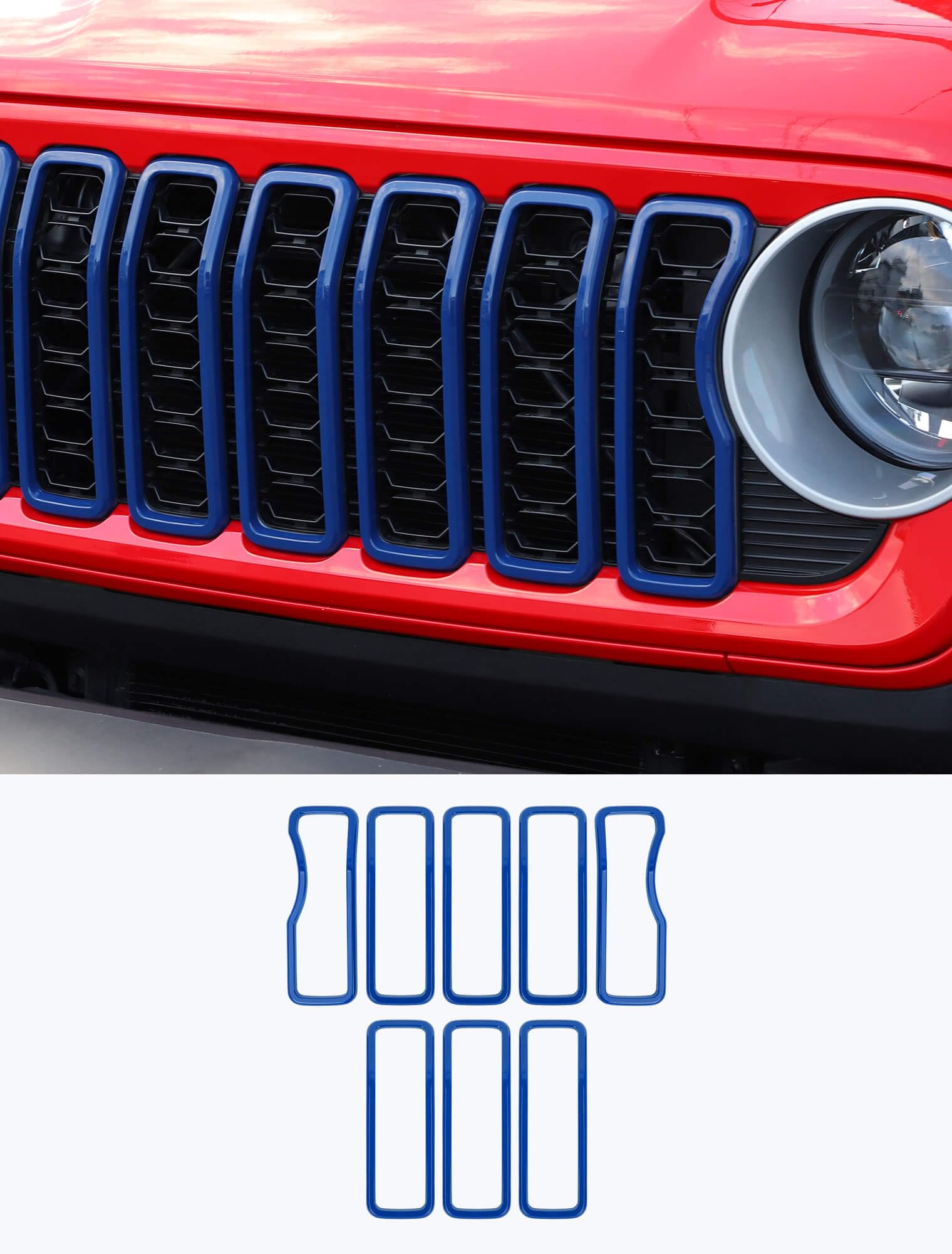 Savadicar Front Grill Inserts for 2024+ Jeep Wrangler JL JLU 4XE & Gladiator JT - Elevate Your Wrangler's Aesthetics with Front Grille Cover Guard, Exterior Trim Accessories, 7 PCs, Blue