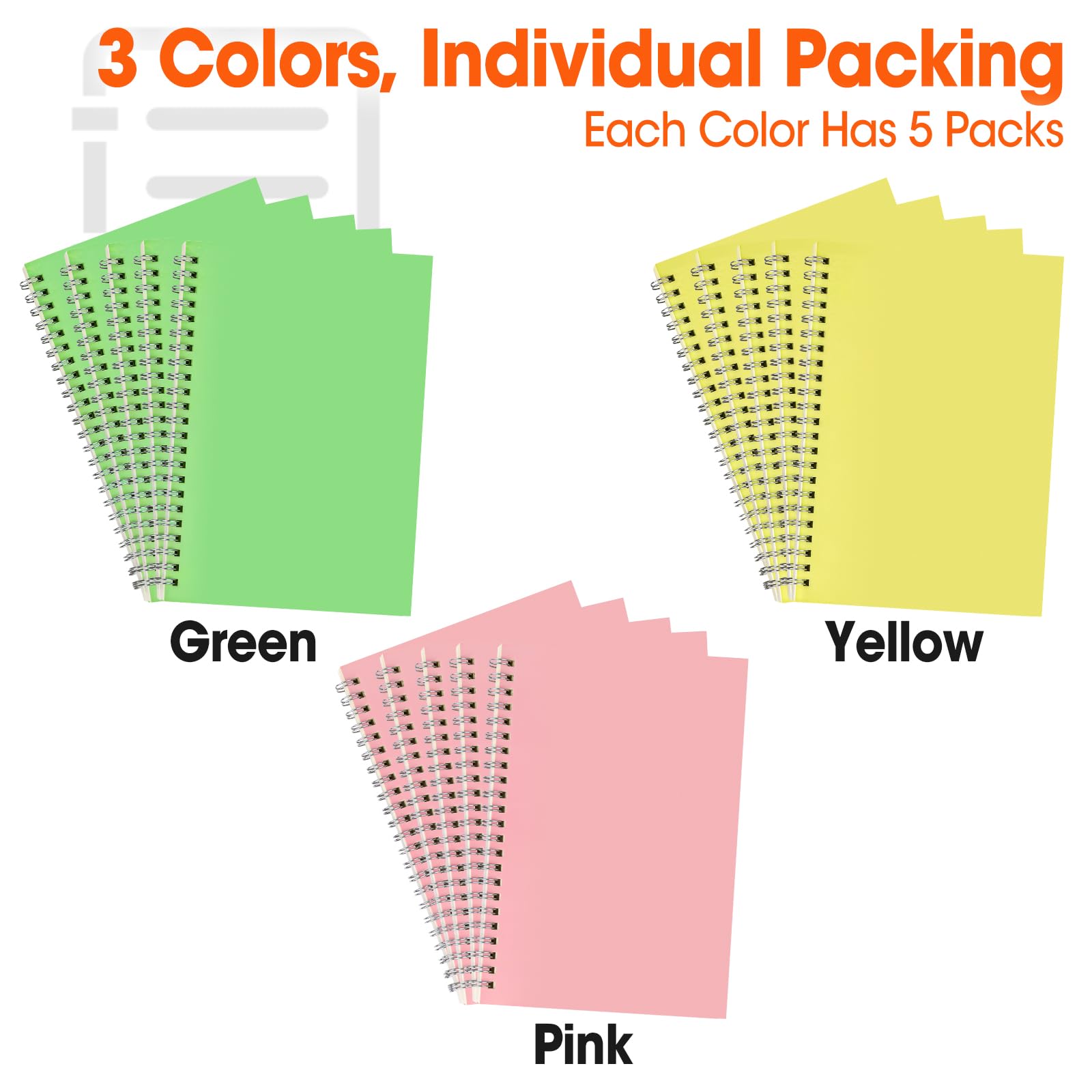 Lot de 15 carnets à spirale lignés avec couverture en papier souple A5 (14 x 21,1 cm), 3 couleurs, 120 pages lignées pour le travail, la prise de notes, le travail, l'école, la maison