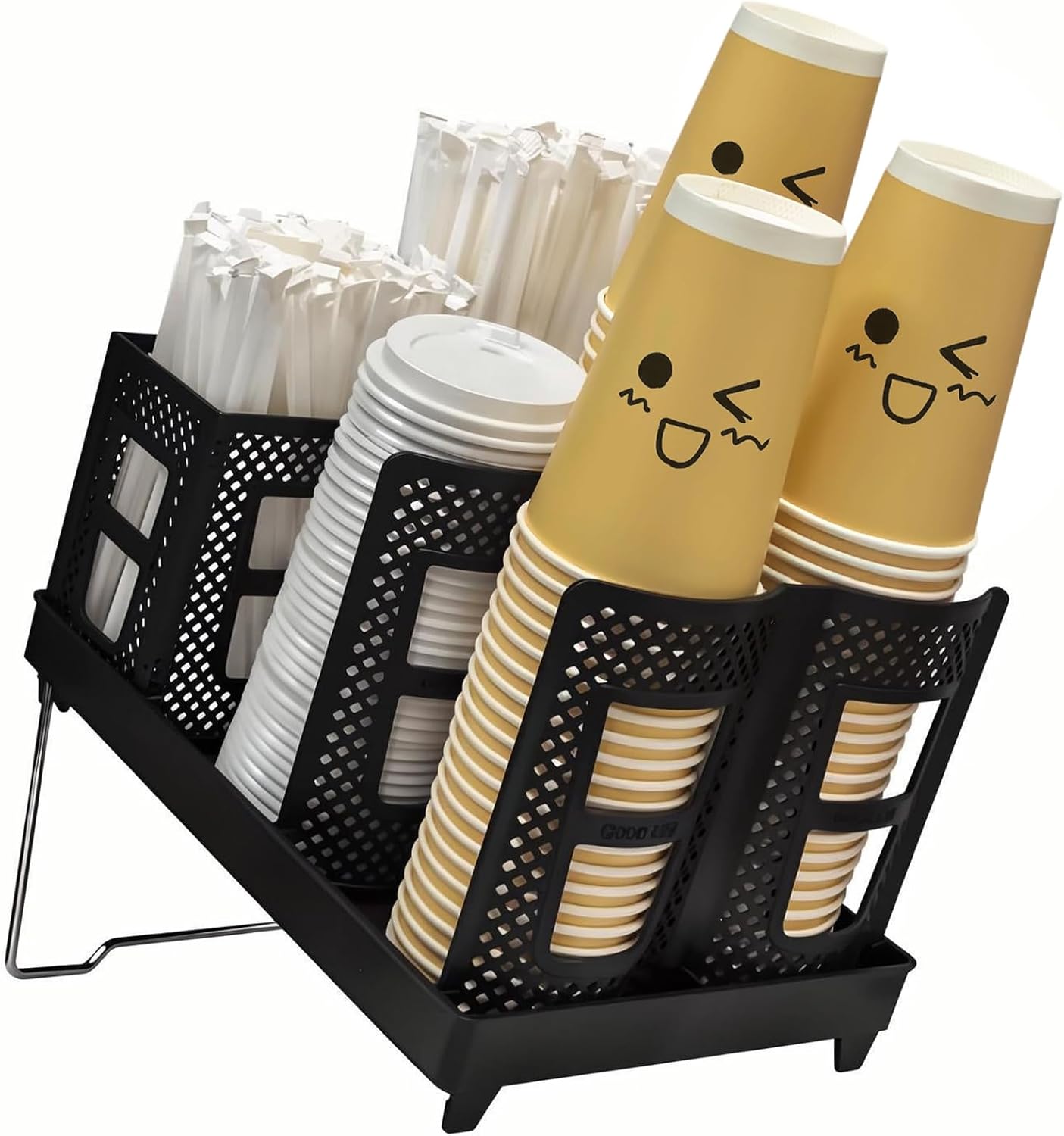 Coffee Cup Holder Organizer Unbreakable 2-IN-1 Paper Cup and Lid Holder with Straw Organizer Adjustable Paper Cup Holder for Countertop Coffee Station Bar Restaurant Breakroom Kitchen Office