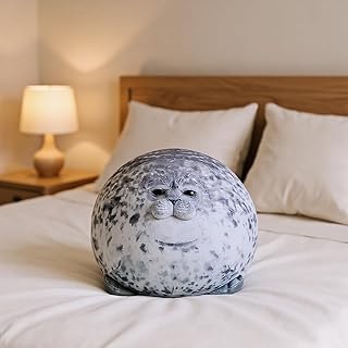Chubby Seal Plush Pillow Soft Stuffed Grey Chair Cushion Cute Animal Thr...