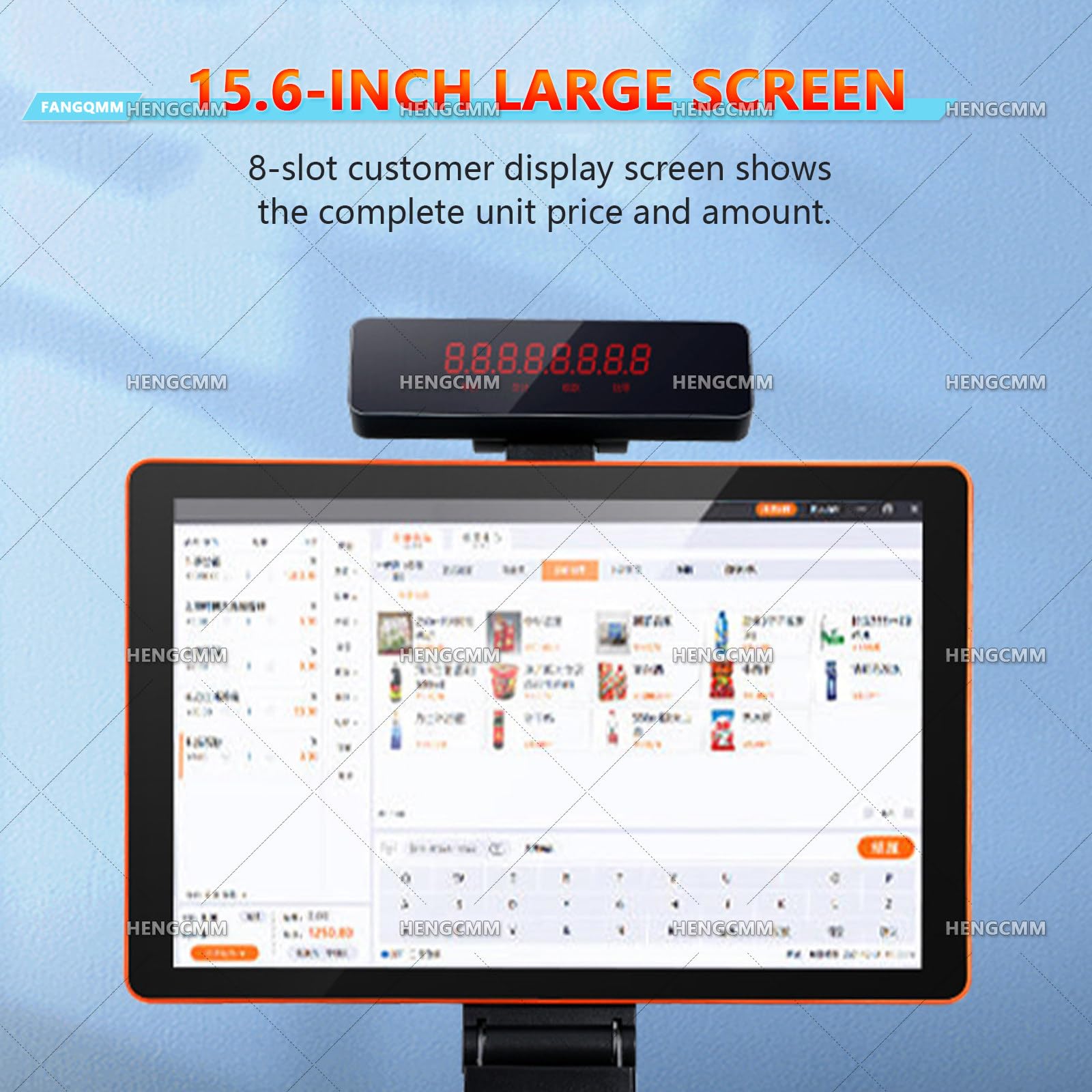 Pack Caisse Enregistreuse Tactile pour Petit Commerce, écran Tactile 15,6 Pouces, CPU I5, 8 GB RAM, 128 GB SSD, Windows 10, Imprimante, Tiroir-Caisse, Lecteur de Codes-Barres Orange