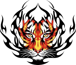 Dopetattoo Six sheets Temporary Tattoos Tiger in Flame for Men Tigers Fake tattoos for Women Neck Arm Chest