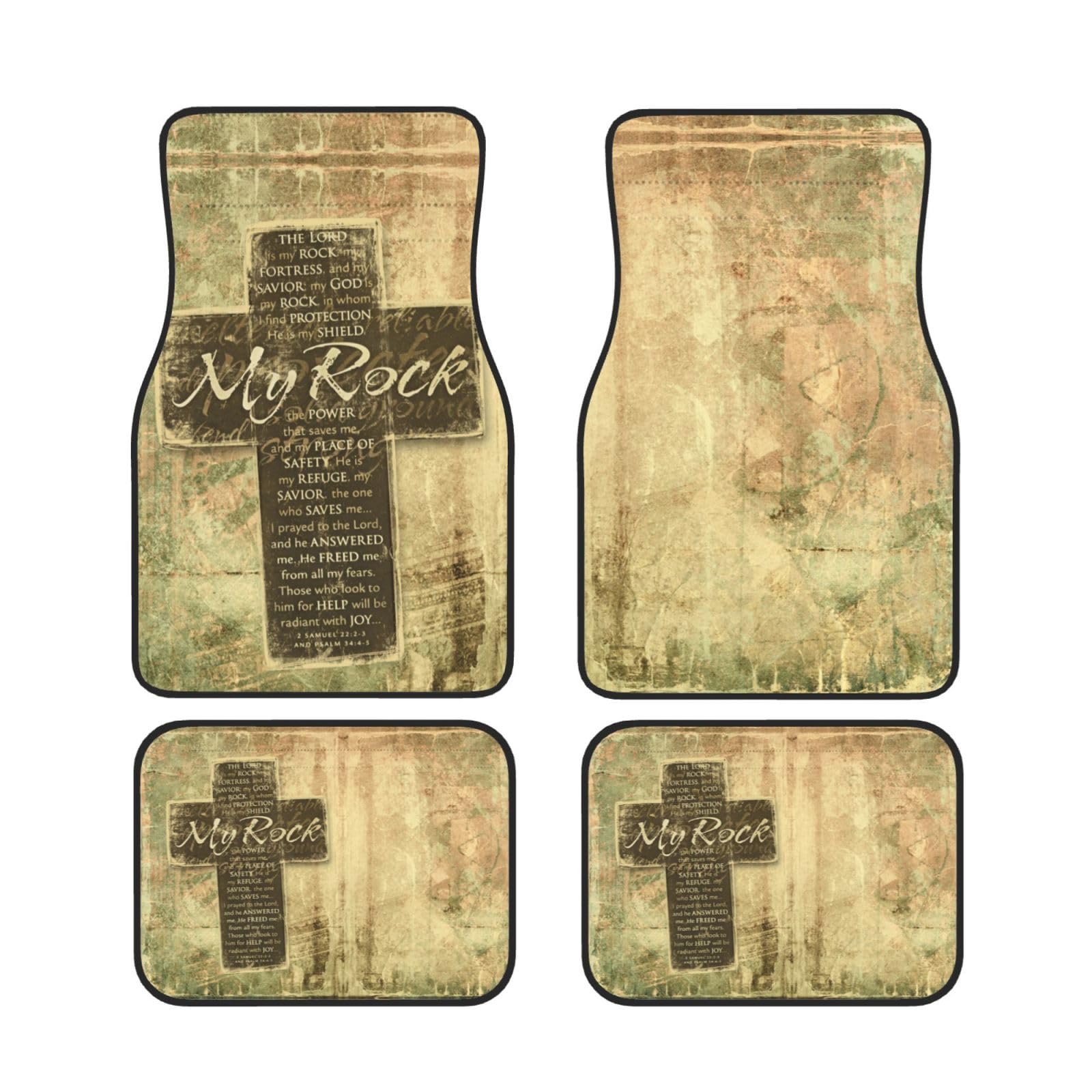 Christian Religious Bible Verse The Lord is My Rock Pattern Car Floor Mats Set of 4 Non-Slip Decorative Car Floor Carpet Universal Fit SUV Truck Van for Women Men
