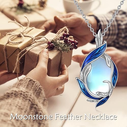 Miniatura 6 de LUHE Collar de plumas de piedra lunar collar con colgante de plumas de plata esterlina joyería de regalo de Navidad para mujeres adolescentes y niñas