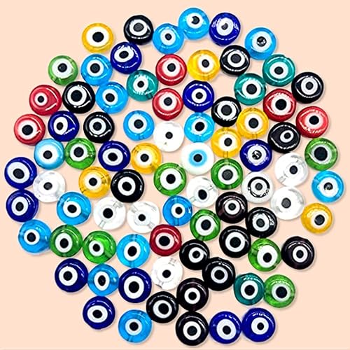 Cuentas de mal de ojo, cuentas planas contra el mal de ojo, cuentas turcas hechas a mano, cuentas espaciadoras de vidrio redondas planas para hacer