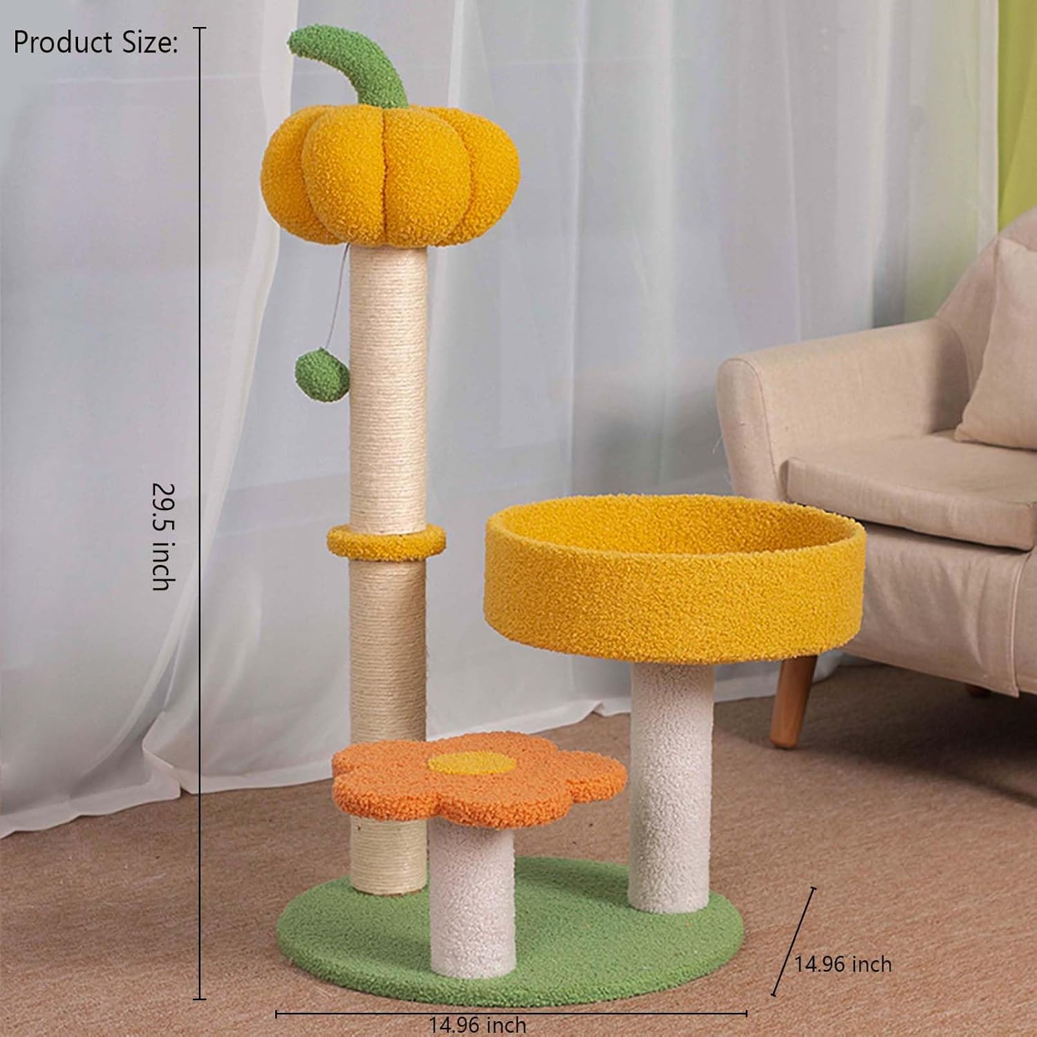 review Cat Scratching Post, MODUSKYE Cat Tree Tower Yellow Pumpkin Orange Flower Cat Bed 29.5