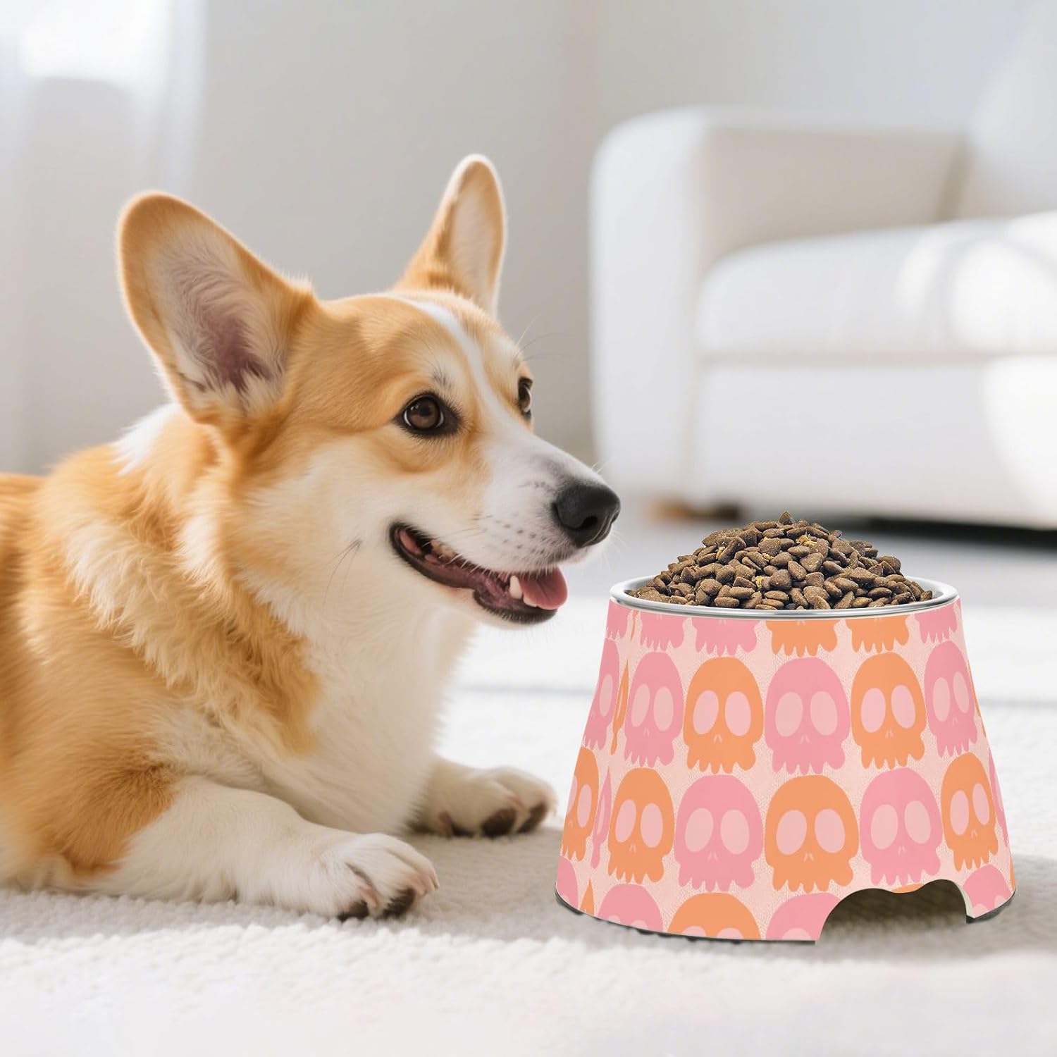 Skull Ghost Halloween Pet Bowl Elevated Dog Bowls with Stainless Steel, Raised Dog Bowl for Comfortable Feeding and Easy Cleaning, for Pets.23301087