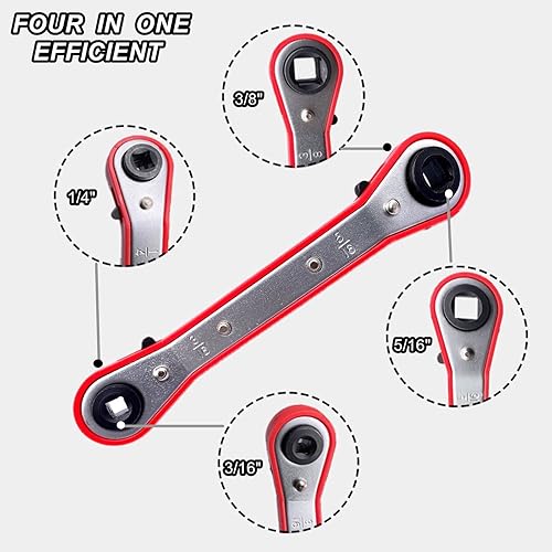Miniatura 4 de LDCRE Juego de llaves de servicio HVAC, válvula de aire acondicionado, llave de trinquete curvada (14 pulgadas, 38 pulgadas, 316 pulgadas, 516
