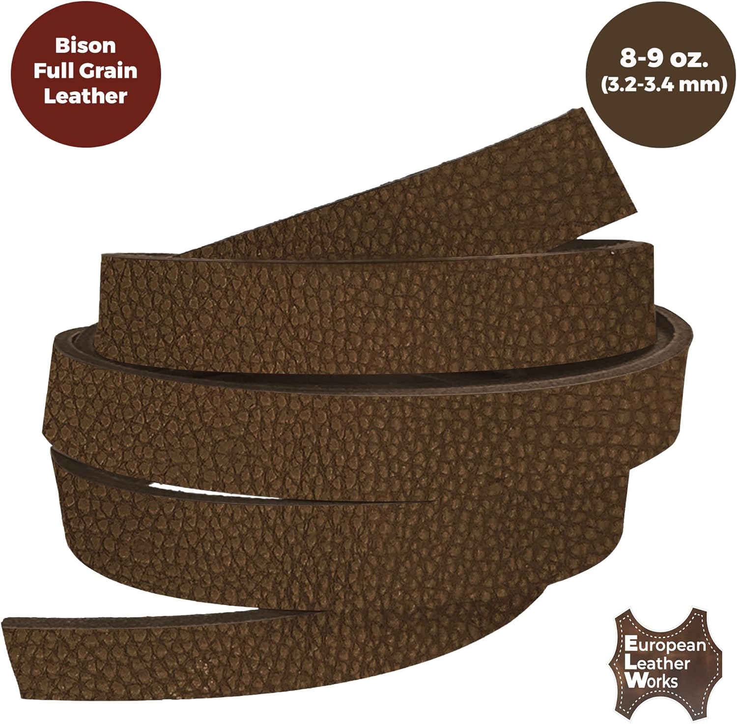 ELW Genuine American Leather Bison 8-9 oz (3.2-3.4mm) Thickness - Straps, Belts, Strips - Chocolate Brown, 2-3/4"x60" - Full Grain Hide DIY Craft Projects, Bag, Chap, Moccasins, Jewelry, Wrapping