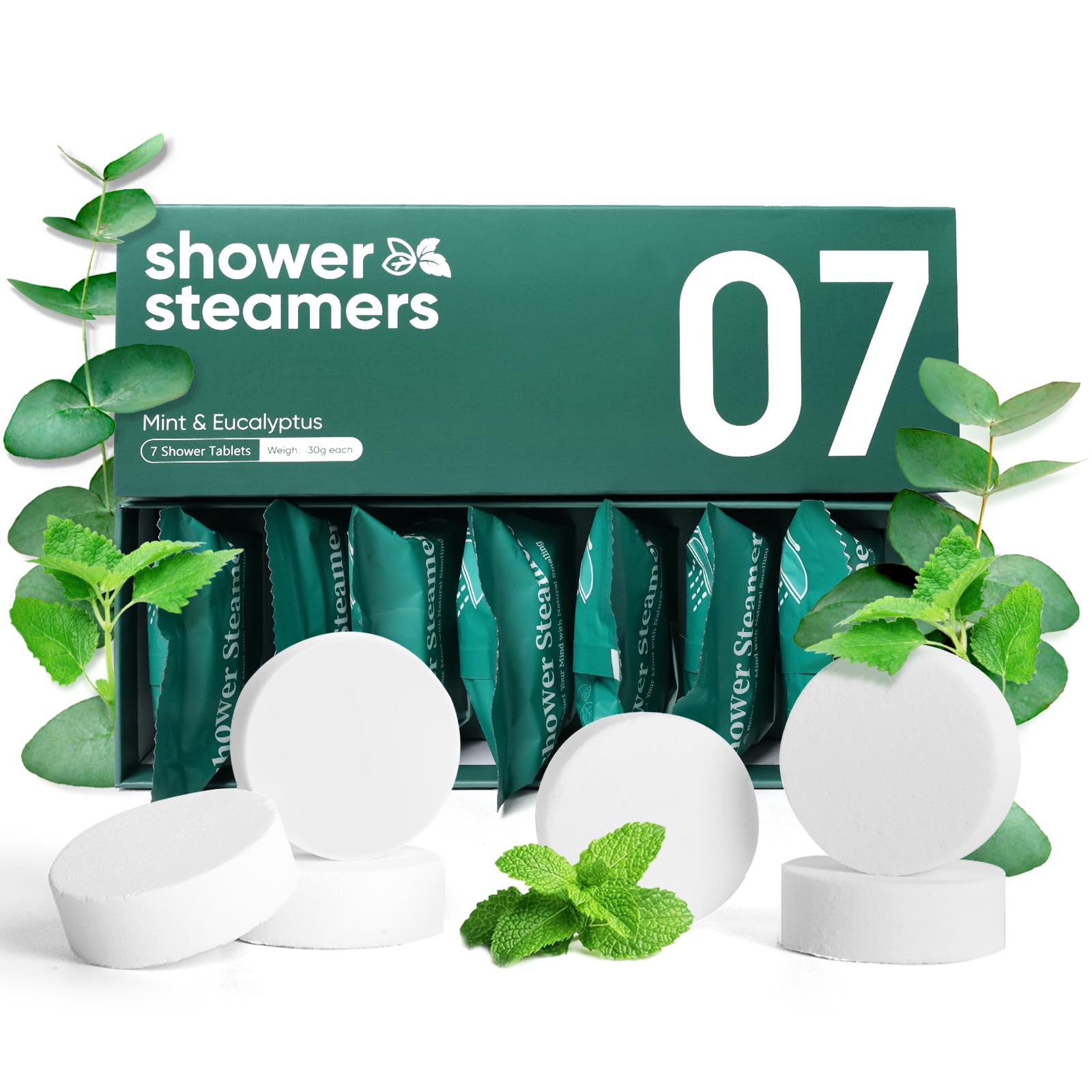 Shower Steamers Aromatherapy - 7 Pack Eucalyptus & Menthol Shower Tablets, Long-Lasting Strong Scent Vapor Bombs with Natural Essential Oil Stress Relief Bath Christmas Gifts for Women and Men