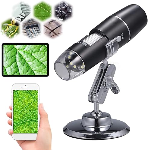 Luqeeg Microscopio digital, aumento 0X -1000x HD portátil de mano USB microscopio cámara con soporte ajustable compatible con todos los teléfonos