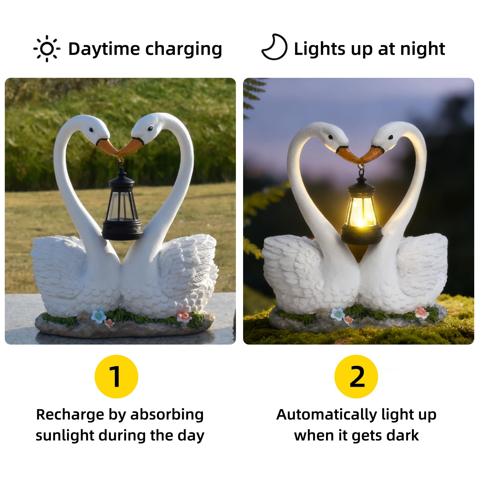 Statuetta da giardino a energia solare con lanterna a LED, in resina, coppia, stile 1