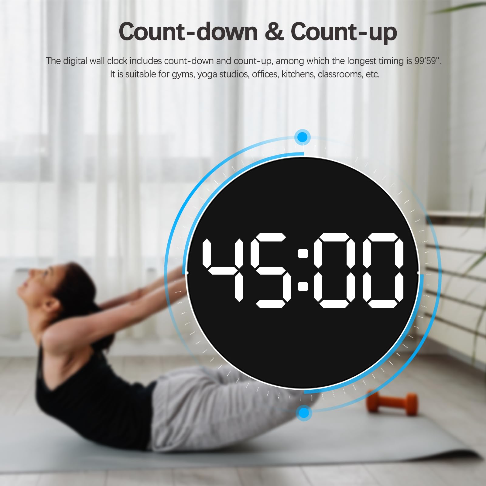JoFomp Grande horloge murale numérique de 25,4 cm avec télécommande, écran LED, réveil numérique enfichable, luminosité automatique, DST, température, humidité, applicable à la salle de classe