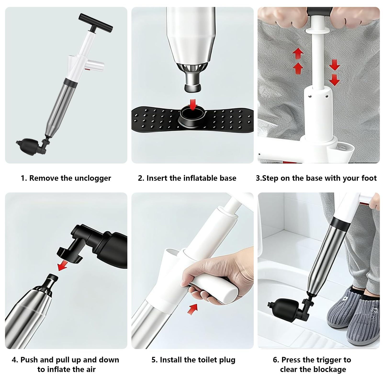 Deboucheur Toilette Avec Baromètre, Déboucheur De Canalisations À Air Comprimé, Déboucheur De Toilette À Air Comprimé pour Déboucher les Toilettes/Lavabo/Baignoire/Drain de Sol, Blanc