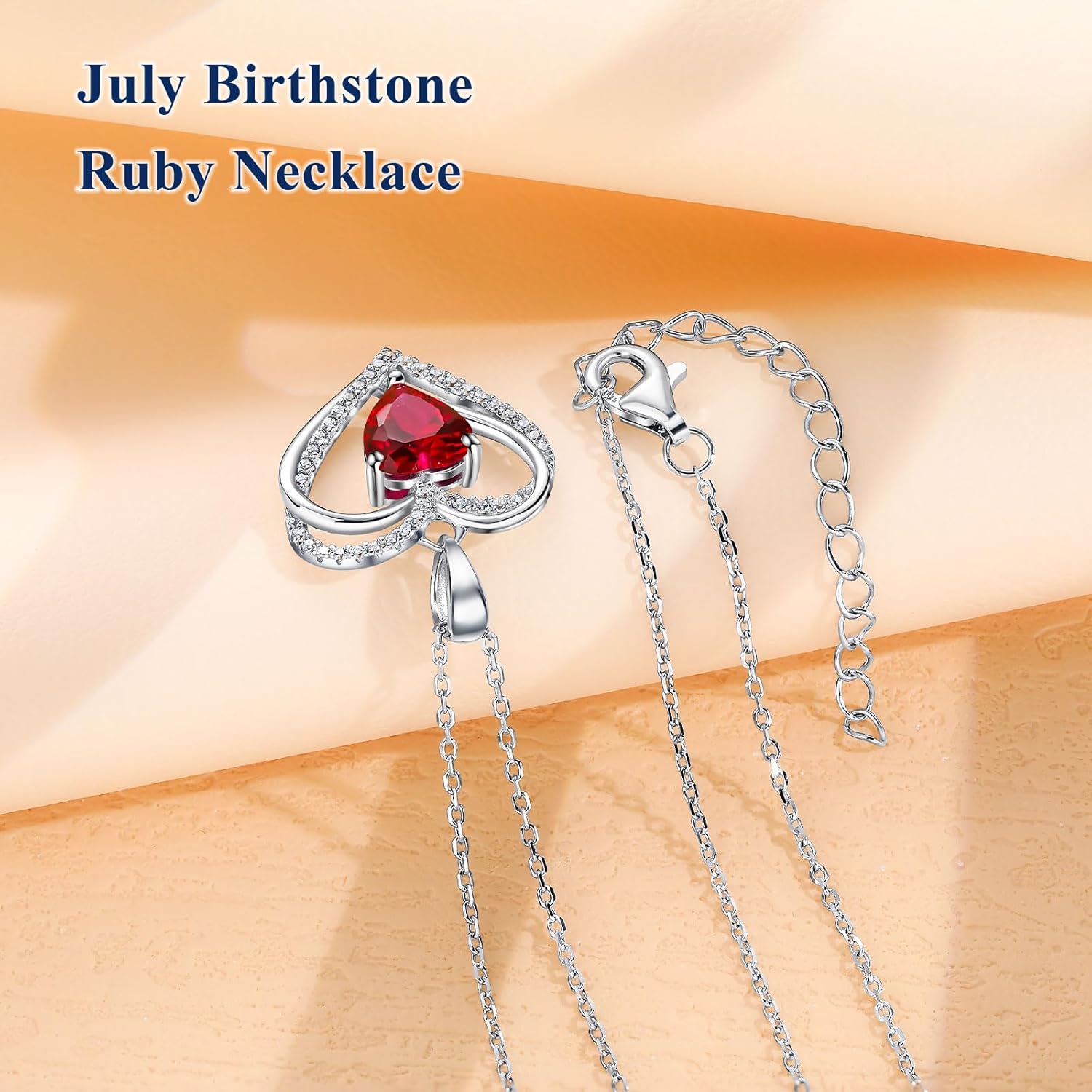 Anniversary Charm Necklace, Sterling Silver 14K Gold Plated Chain with Interlocking Heart Pendant Elegant Birthstone Necklaces for Women, Length 18"