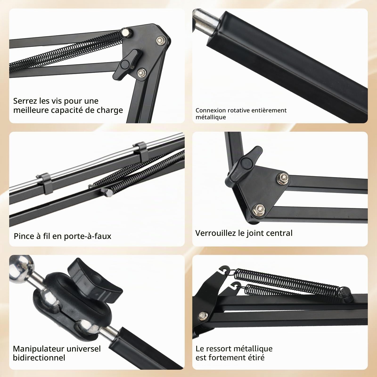 Support de tablette mains libres pour lit avec bras long réglable – Support pliable en métal pour Kindle, tablettes, iPad et téléphone portable, design caché, n'endommage pas les meubles (NB