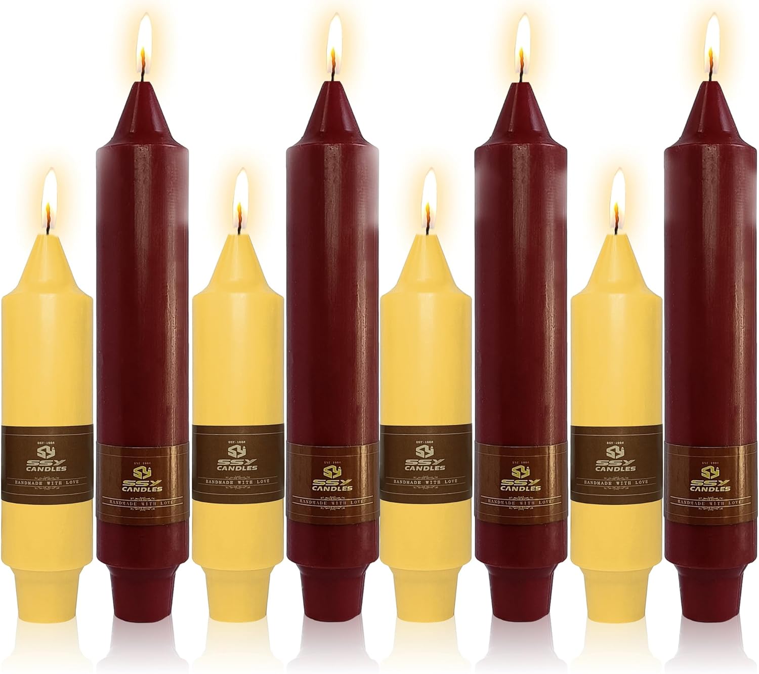 8pcs Beeswax Taper Candle red Candlesticks,Short Candle Stick 5 inch Tapered Candles Long 8inch Twisty Candlesticks for Home Décor Weddings Housewarming Gifts