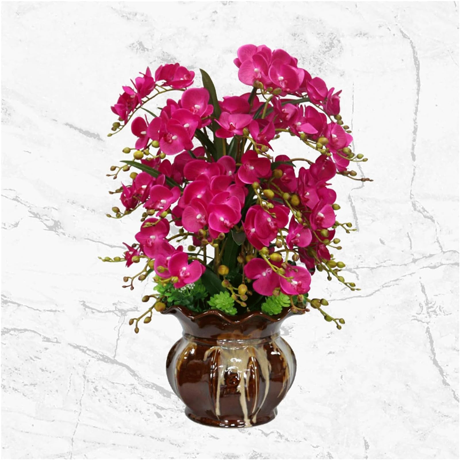 XDLEDMKIZ Exquisite Fake Flowers Artificial Plants with Vase Premium Artificial Flowers Leaves Potted Arrangement Festival Decor