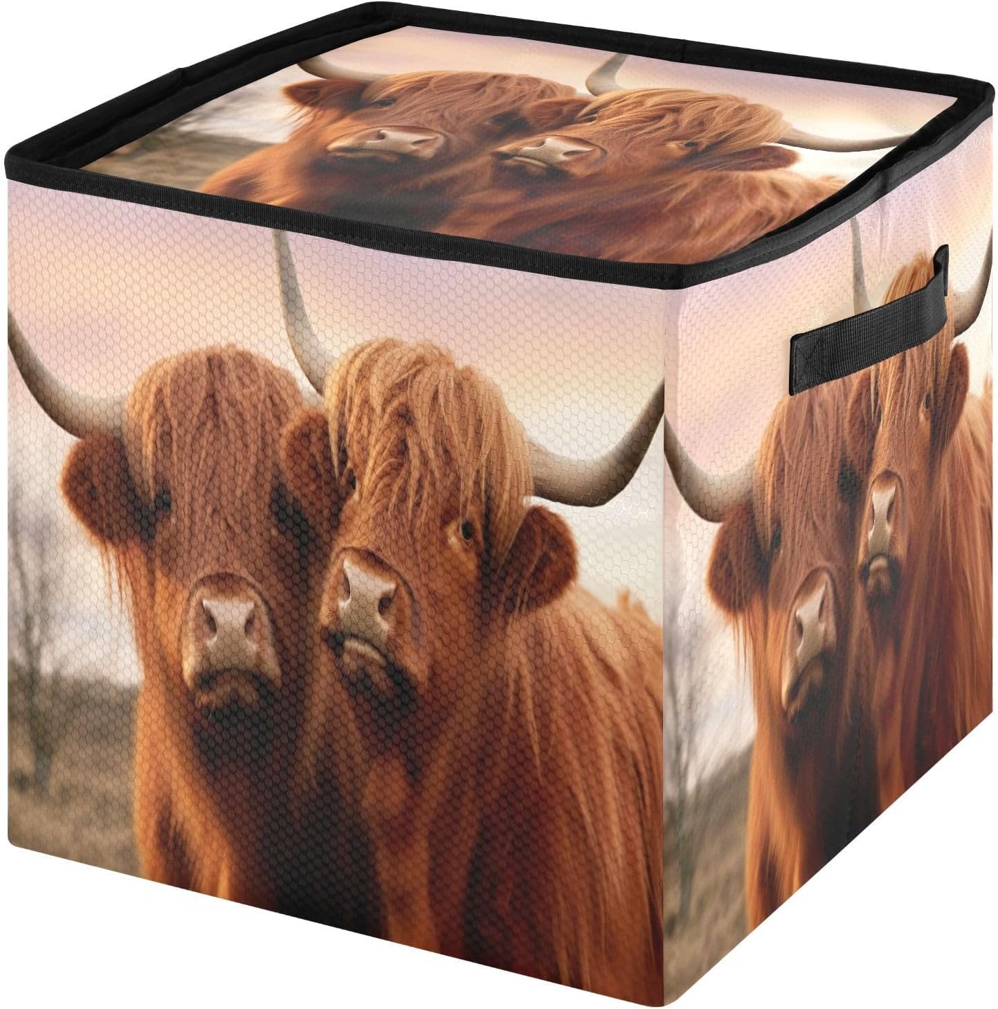 Highland Cows 13 Inch Christmas Ornament Storage Box with Lid - Holiday Decor Storage Containers, Stores 64 Ornaments, 3 Inch Cube Compartments
