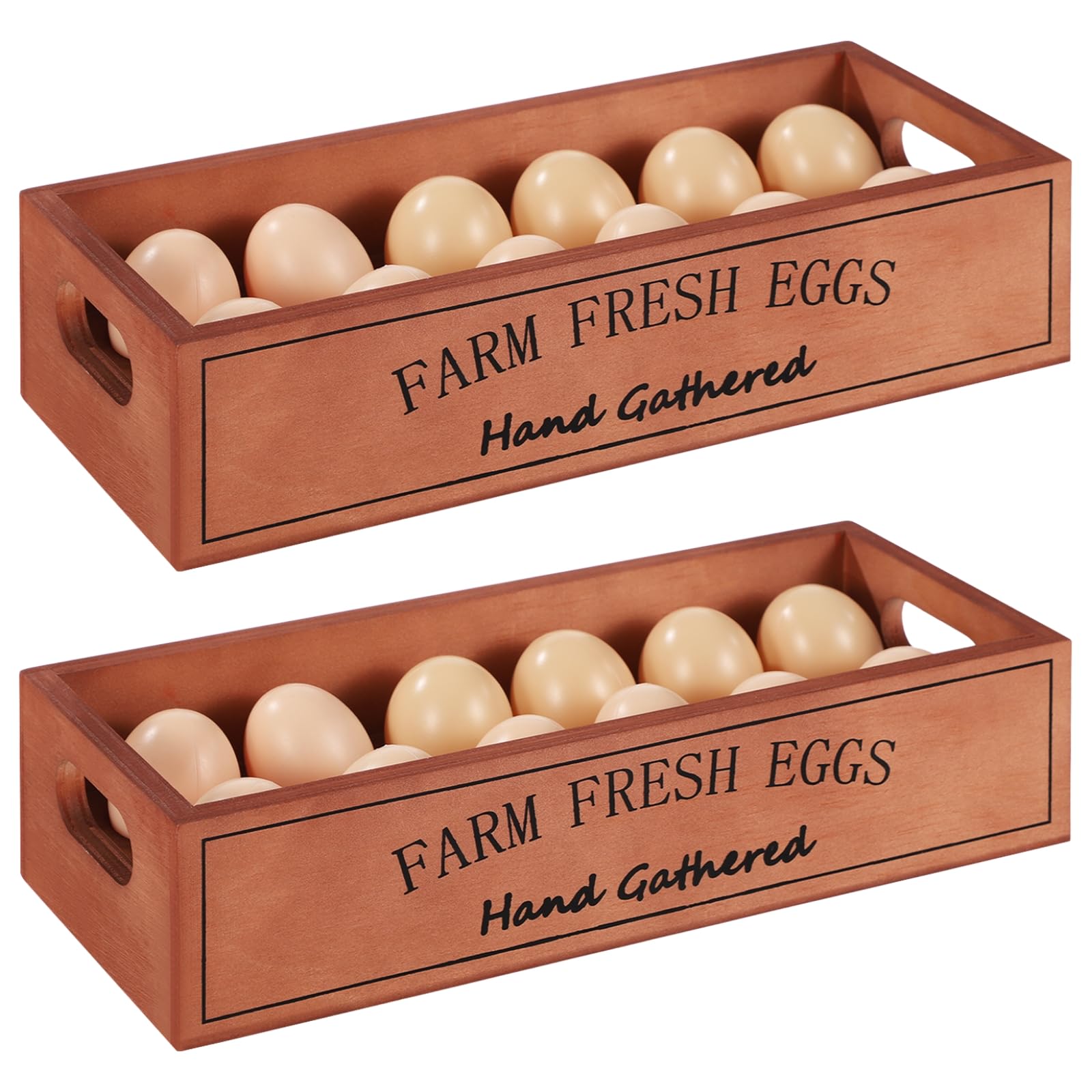 YOFAPA 2 PCS Wooden Egg Holders, Farm Fresh Egg Baskets, Open Design with Handle, Holds 12 Eggs per Compartment, Ideal for Kitchen Countertop, Simple and Quality Storage Solution
