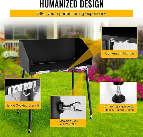Miniatura 6 de Mesa de horno holandés de 30 x 16 pulgadas, mesa de cocina de acero al carbono con parabrisas de tres lados y cuatro patas para preparación de