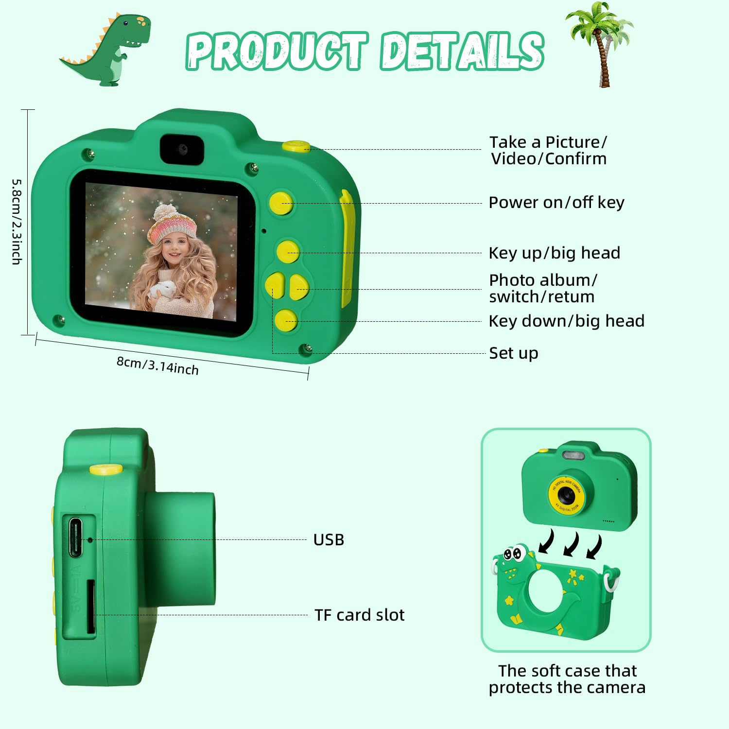 Macchina Fotografica Bambini Fotocamera Bambini 20MP Mini Ricaricabile Fotocamera Digitale Bambina Regalo per Ragazze Ragazzi 3-12 Anni con Scheda 32 GB, Regali Giocattolo di Natale & Compleanno