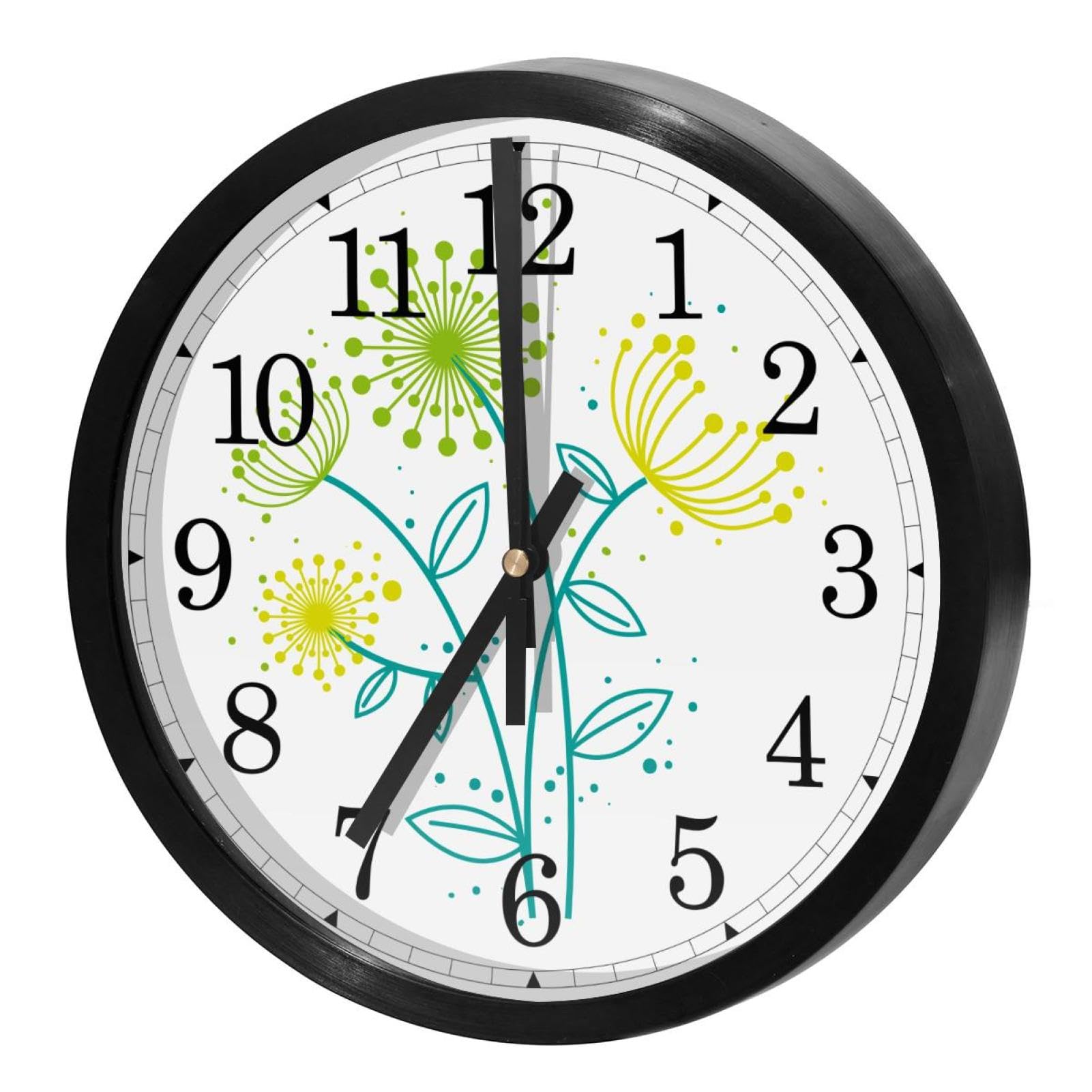 Horloge murale silencieuse pour cuisine et bureau au motif pissenlit
