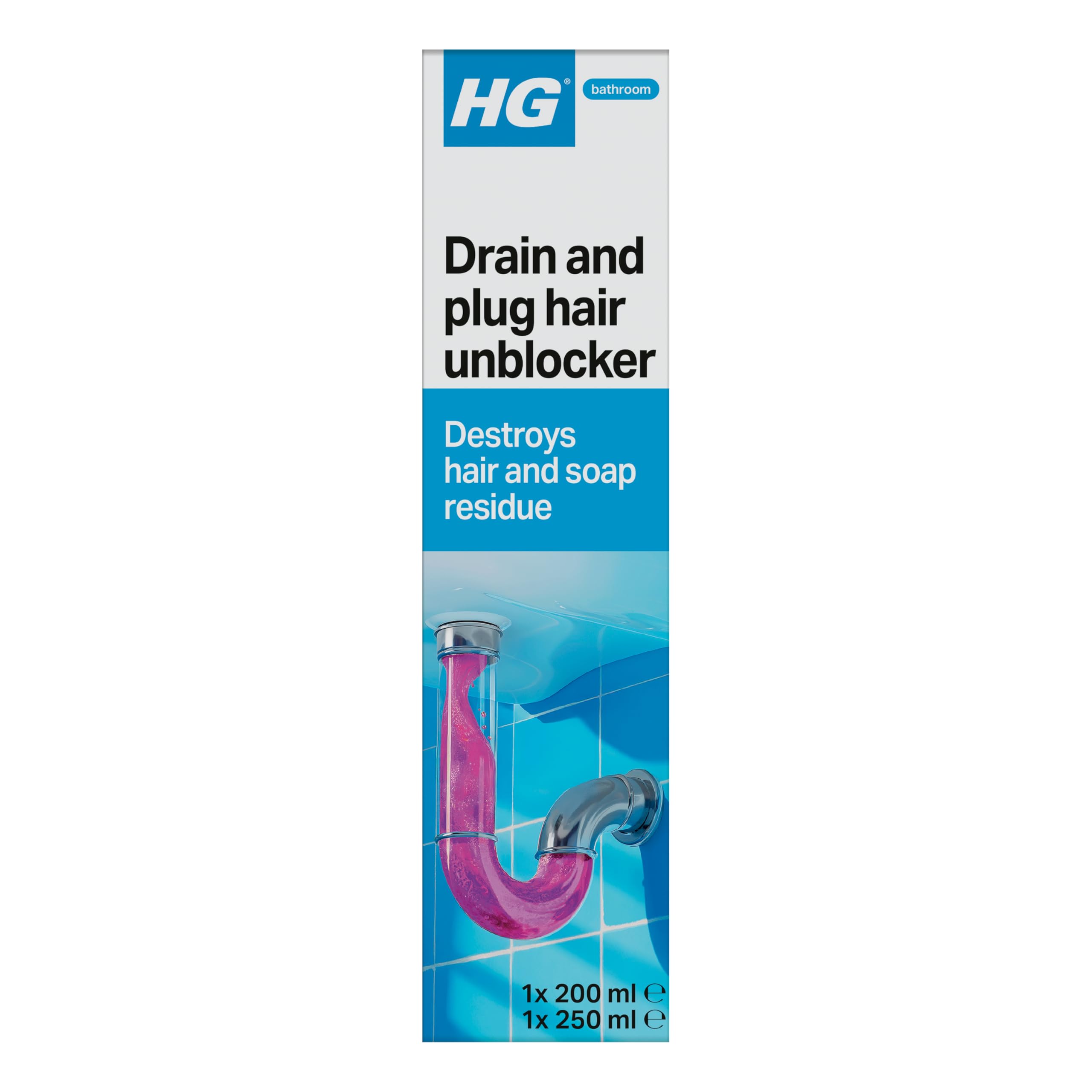 HG drain and plug hair unblocker 1X200ml & 1X250ml