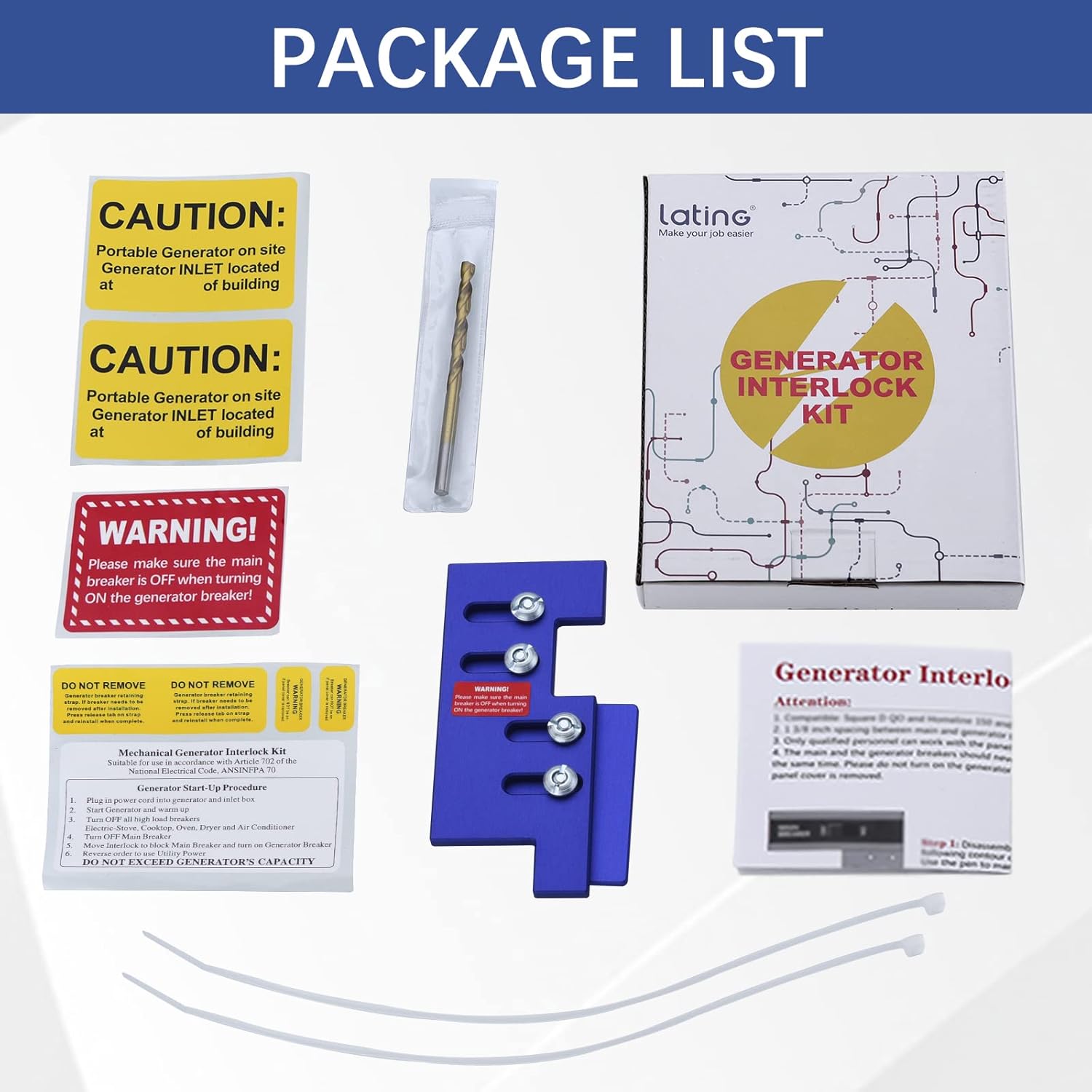 Generator Interlock for Eaton/Cutler Hammer Vertical Throw 150 or 200 A mp Panels with 2 1/4 Inches Spacing, Blue