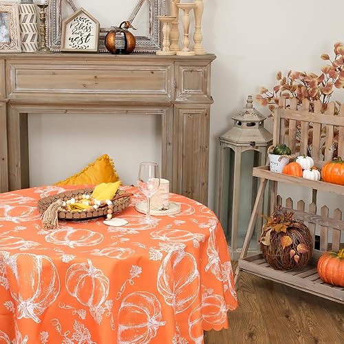 Miniatura 5 de Mantel de otoño, 60 x 60 pulgadas, redondo, rectangular, otoño, calabazas, hojas, decoración de mesa de Acción de Gracias para cocina, comedor, cena