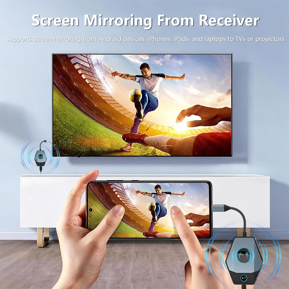 Wireless HDMI Transmitter and Receiver, 165FT/50M 2.4/5.8GHz Dual Band, 1080P@60Hz Low Latency, Plug and Play, USB‑C Cable/Mini/Micro HDMI Adapters for TV/Projector/Laptop/DSLR/Camera