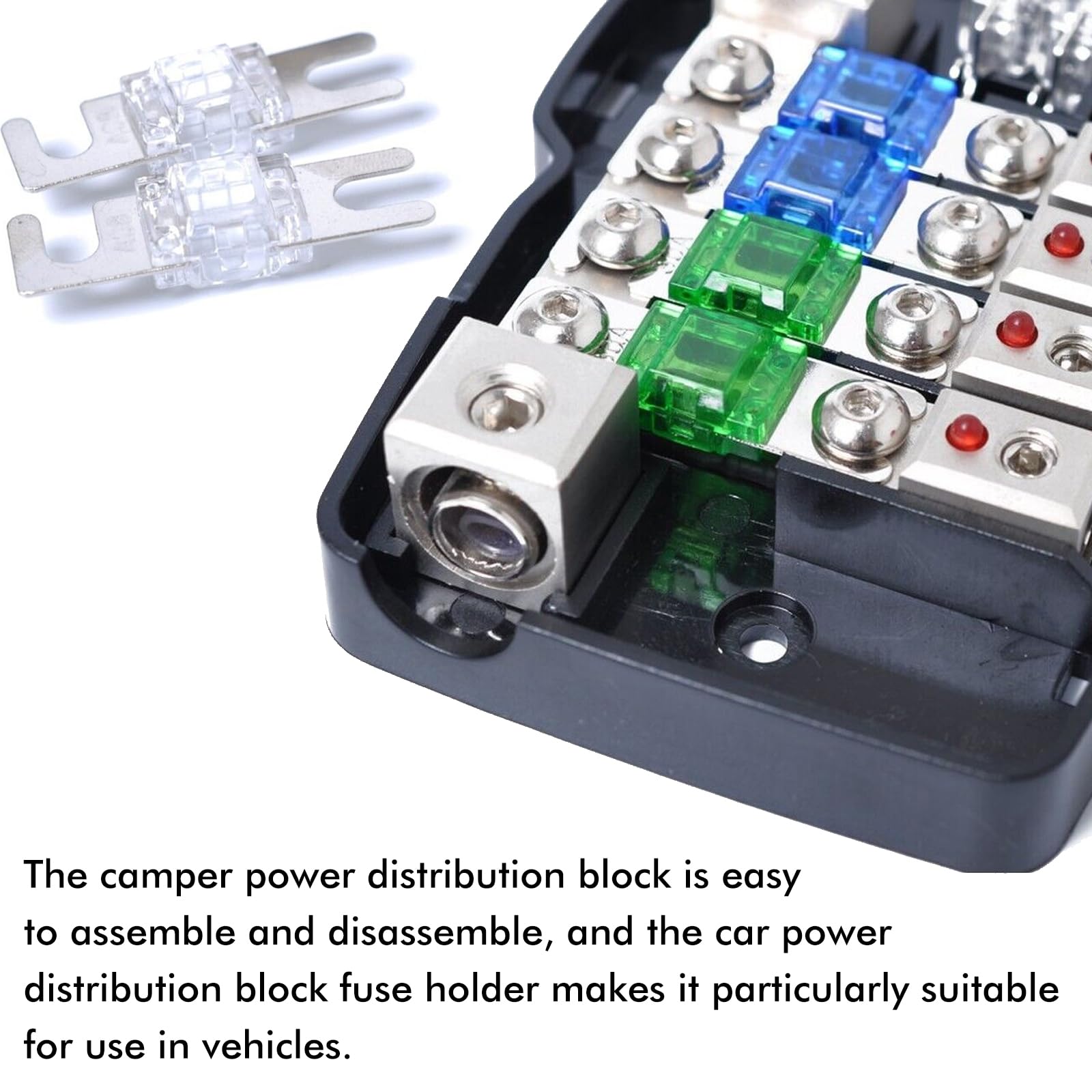 Camper - Blocco di distribuzione per auto, portafusibili con indicatore LED, mini scatola dei fusibili, 4 vie, 30 A, 60 A, stereo, per auto, SUV, camion, barca