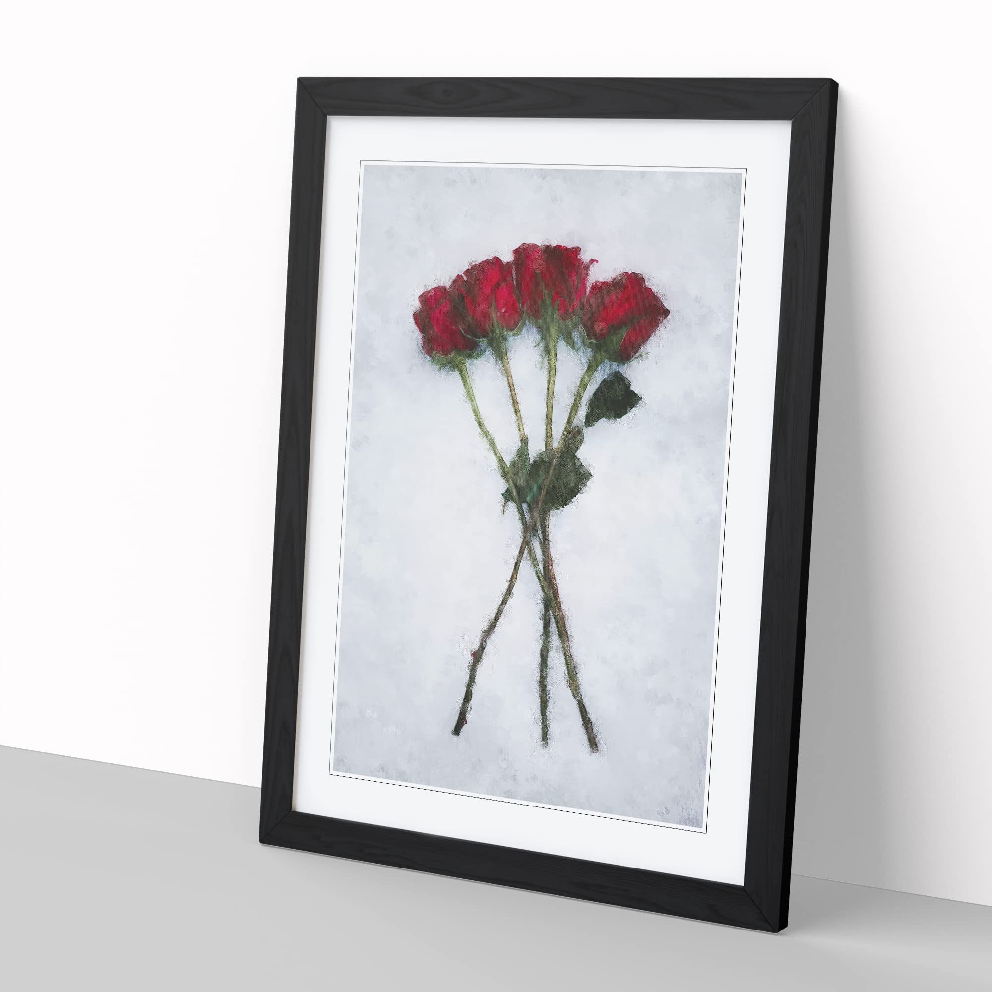 Bunch Of Red Roses Painting Modern Framed Wall Art Print, Ready to Hang Picture for Living Room Bedroom Home Office Décor - Image 2
