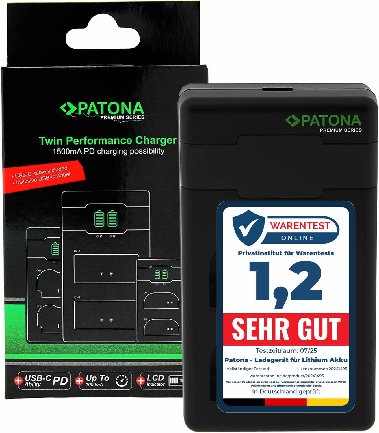 PATONA Premium Dual Ladegerät 1500mA LCD USB-C – für Nikon EN-EL15 EN-EL15b EN-EL15c – QC 3.0 / PD 3.0 Schnellladung ab 20W-Netzteil – für Z5 Z6 Z7 Z8, D7000-D7500, D600-D850 – inkl. Tasche und Kabel