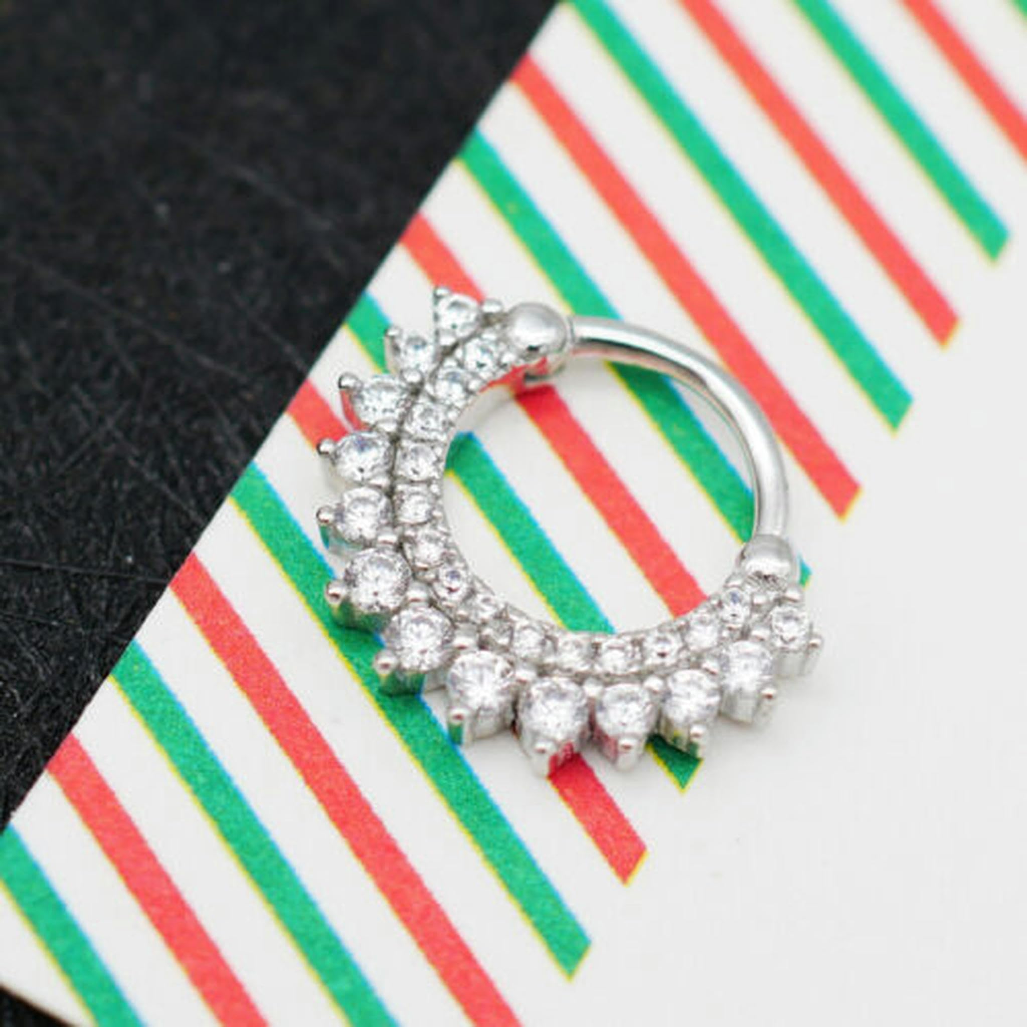 Anello da Naso con clicker in Cristallo CZ, Piercing in Argento Sterling 925, Cerchio A4492-E - Oro con Pietra Nera