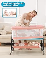 Vista 3 de Moisés de noche para bebé, 3 en 1 de malla transpirable, 6 alturas ajustables, fácil de montar, moisés con ruedas, mosquitero, cesta