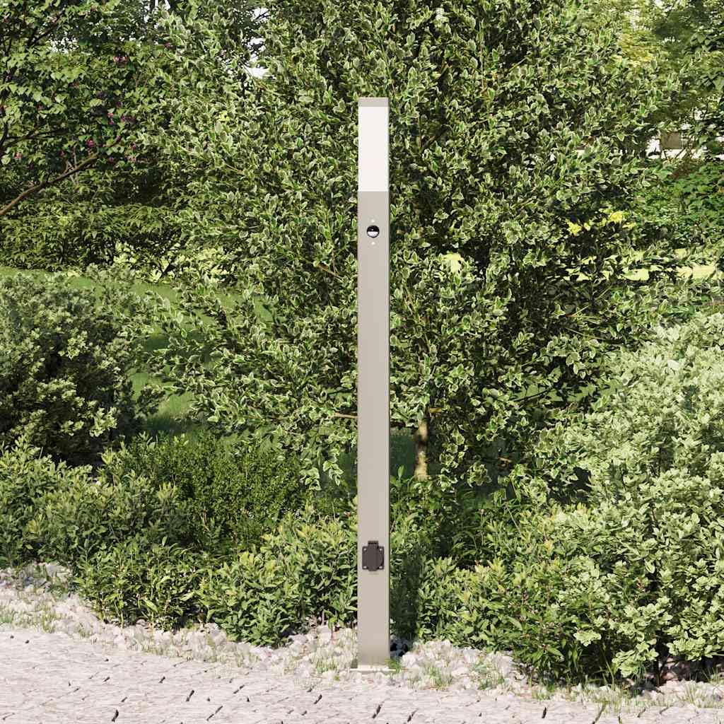 Lampa słupkowa z gniazdkiem 110 cm, zewnętrzna lampa stojąca z czujnikiem ruchu ze stali nierdzewnej IP44, lampa stojąca ogrodowa z czujnikiem PIR i dyfuzorem na taras, wjazd i do ogrodu