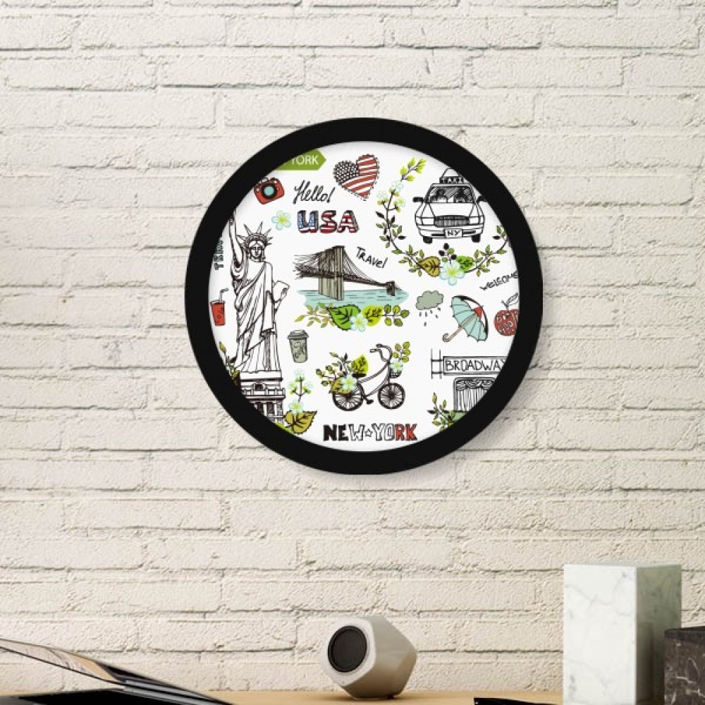 Stickers muraux New York Liberty avec cadre photo rond noir et peinture graffiti