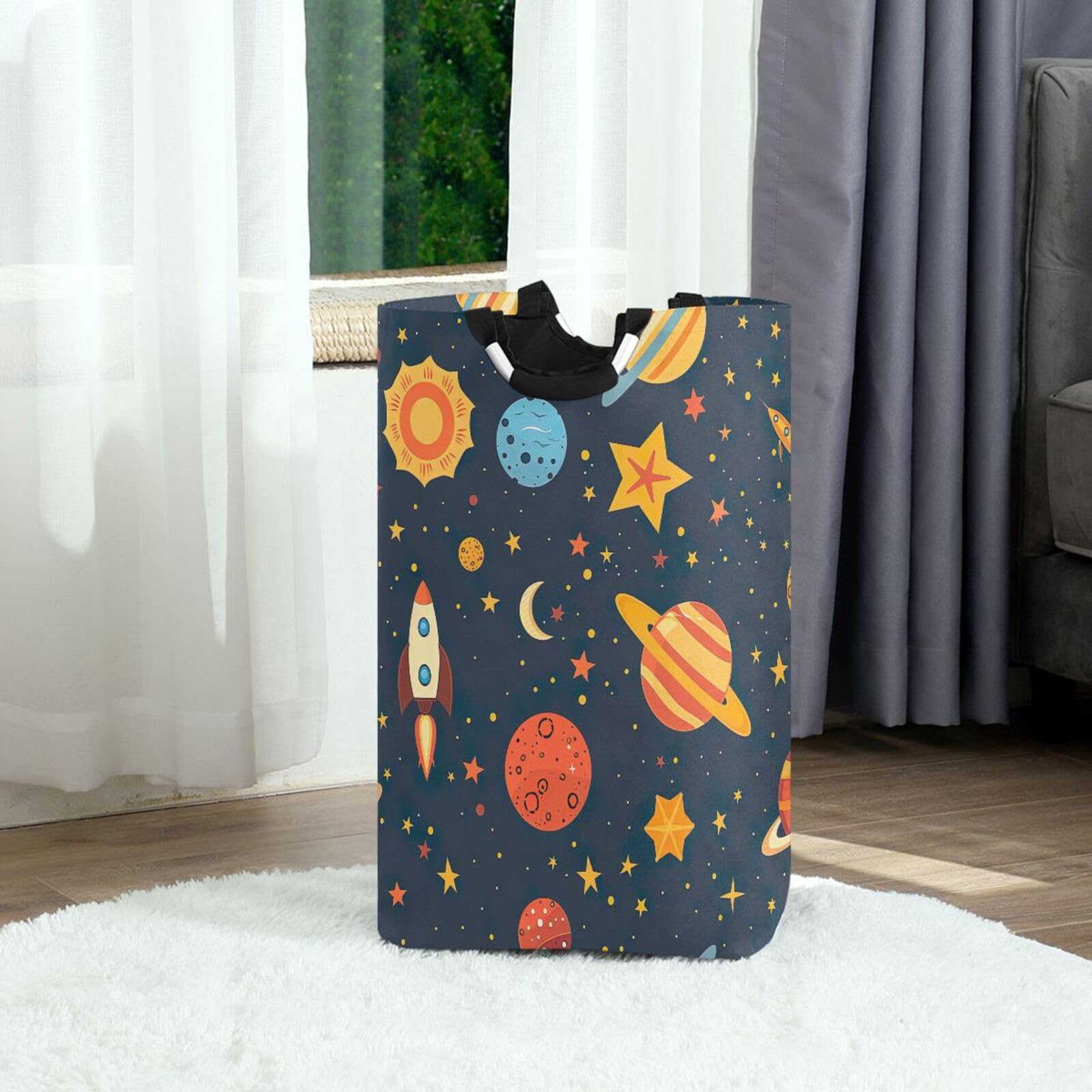 Jihqo Laundry Hamper Basket Solar System Planets Collapsible Nursery Storage Bin Waterproof Clothing Baskets for Home Bedroom Bathroom Washing Room