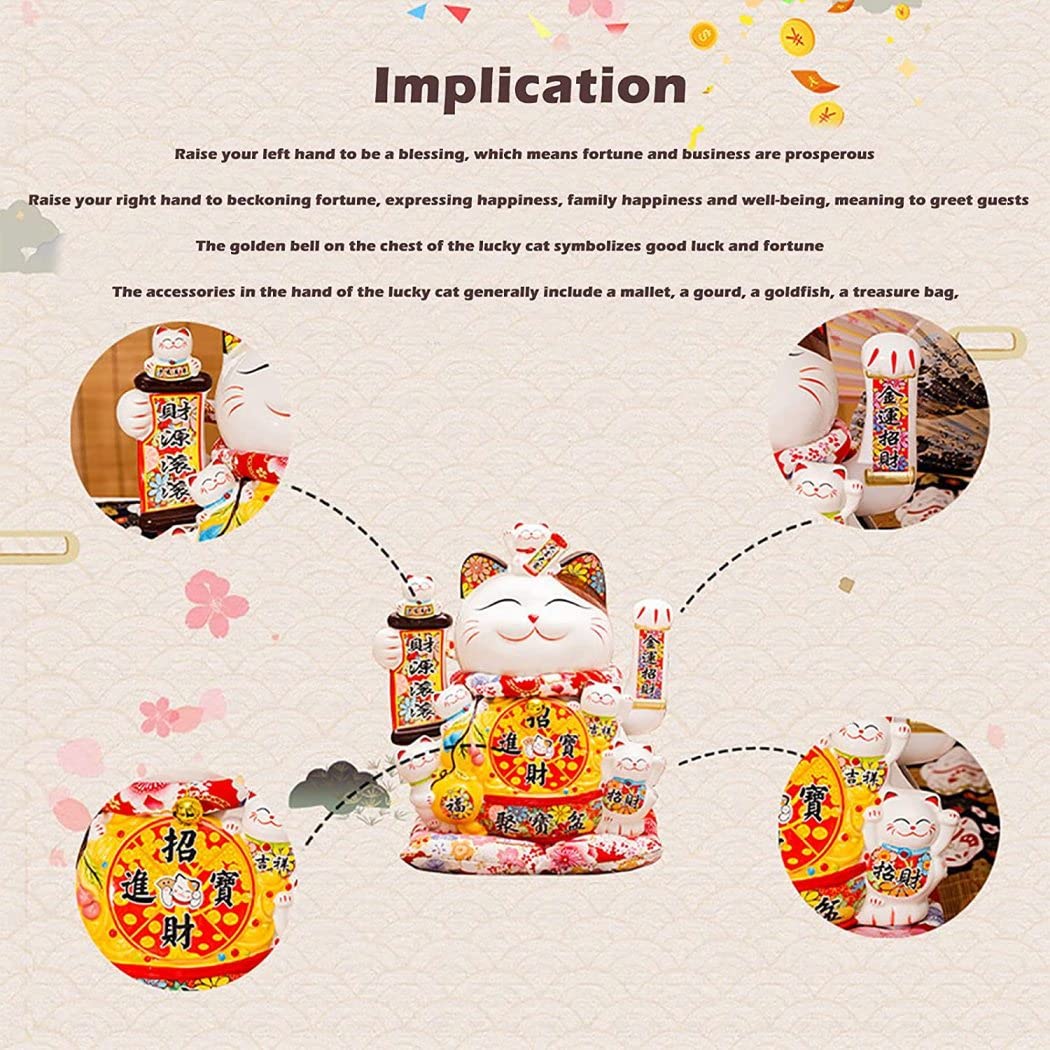 XIALON 9.4 inch Keramische Maneki Neko Lucky Kat Standbeeld Fortune Kat Spaarpot Fengshui Home Decor