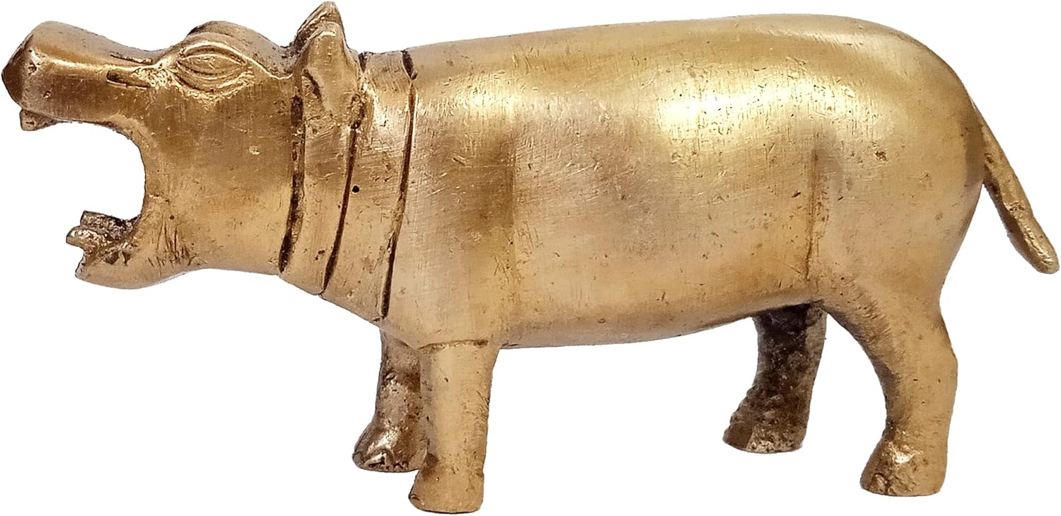 Purpledip Brass Hippopotamus Hippo Statuette: Collectible Art Showpiece (12612)