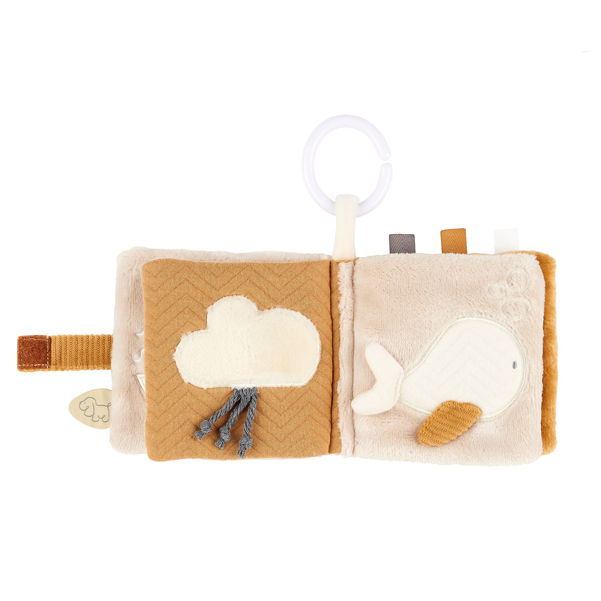 Nattou Libretto per Bambini in Cotone e Poliestere, Charlie Il Cagnolino, con attività Divertenti, Ca. 12 x 12 cm, Vegano, Cotone/Poliestere, Marrone