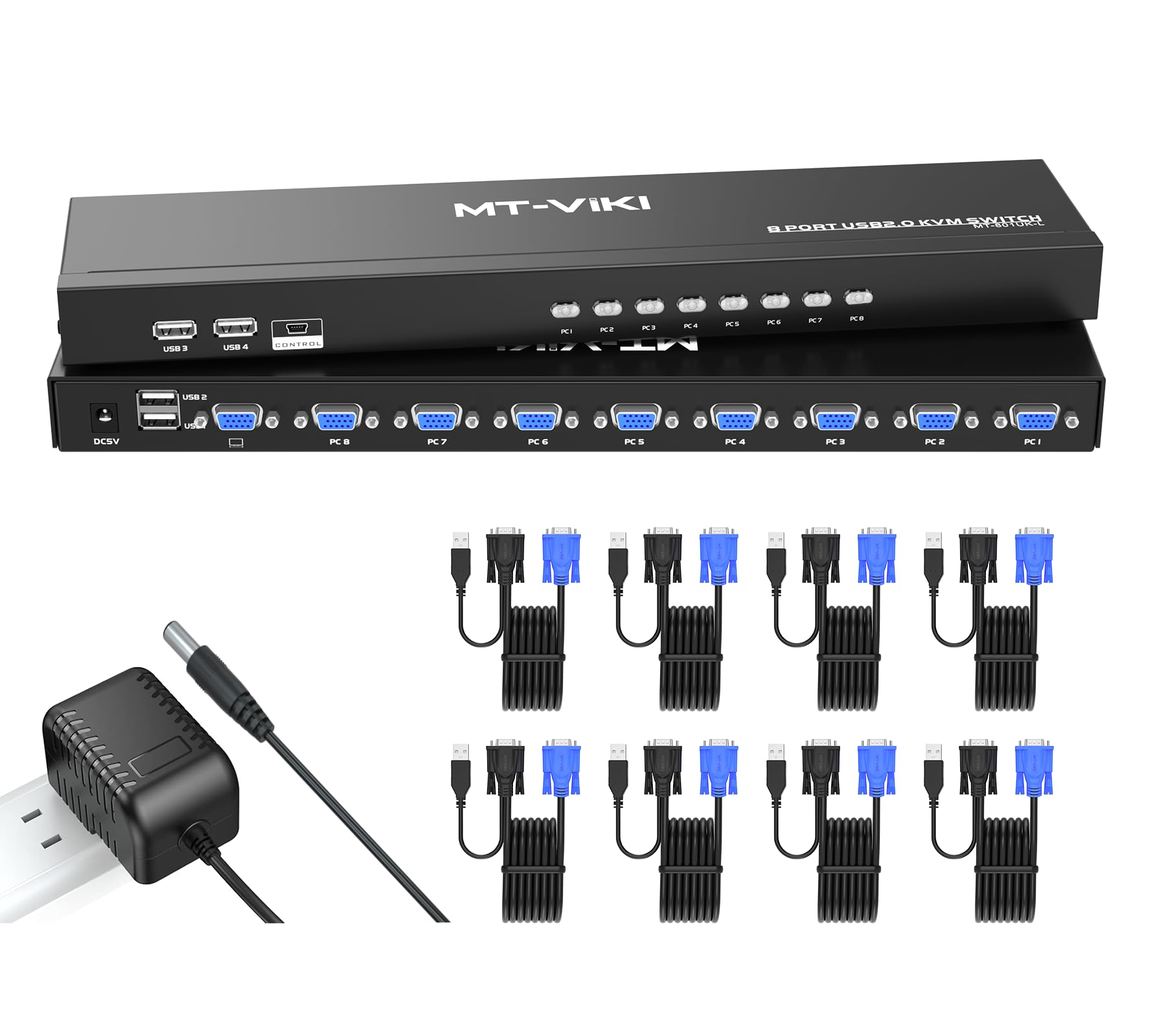 MT-VIKI 8 Port KVM VGA Switch, Rack Mount KVM Switch 8x1, Included 8 VGA KVM Cable+ Wire-Desktop Controller+ Rack Ears-image-20