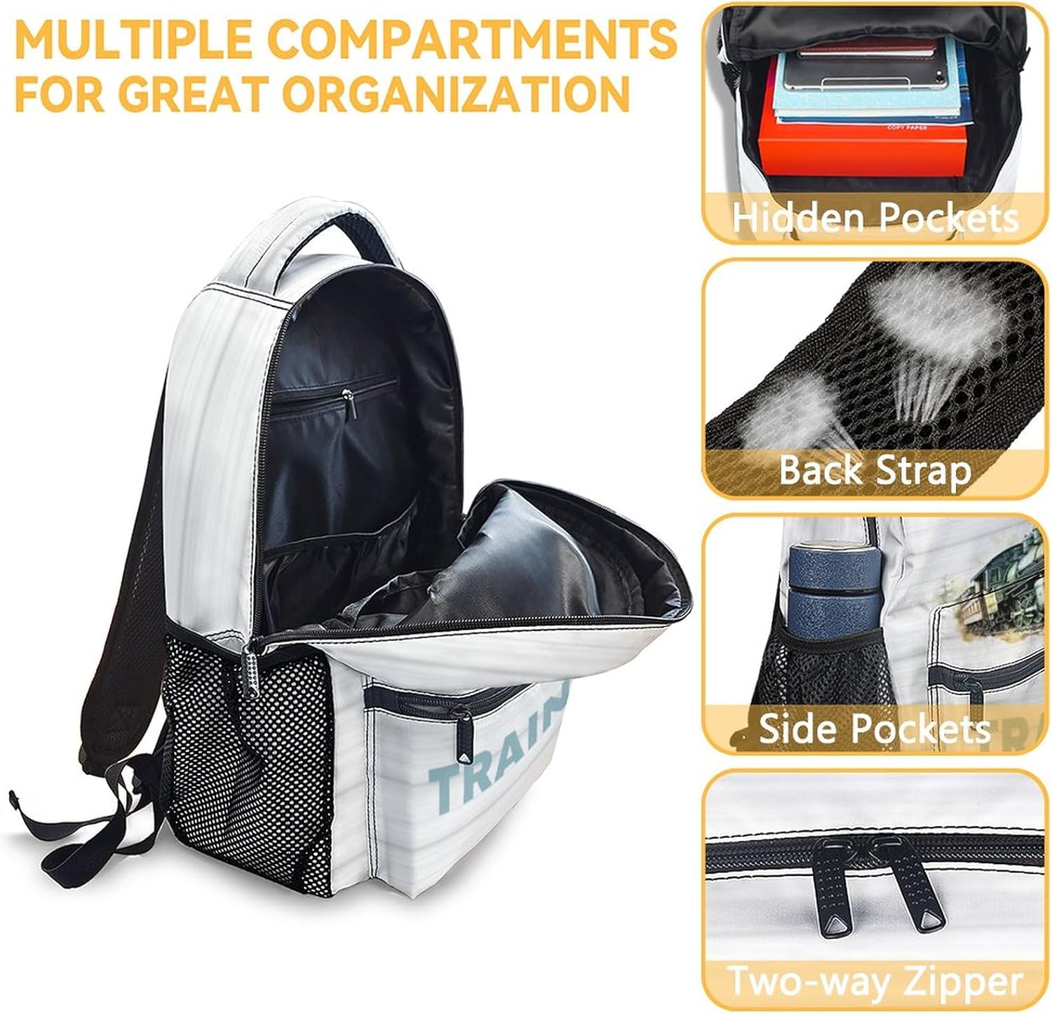 Train School Backpack for Kids, 16 Inch Blue Backpacks for Boys, Cartoon, Durable, Lightweight, Large Capacity Bookbag for Travel
