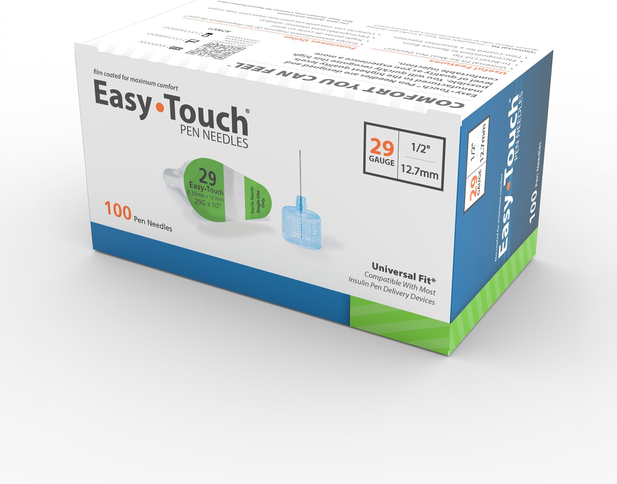 Easy Touch Insulin Pen Needles - 29G, 1/2-Inch (12.7mm), Box of 100